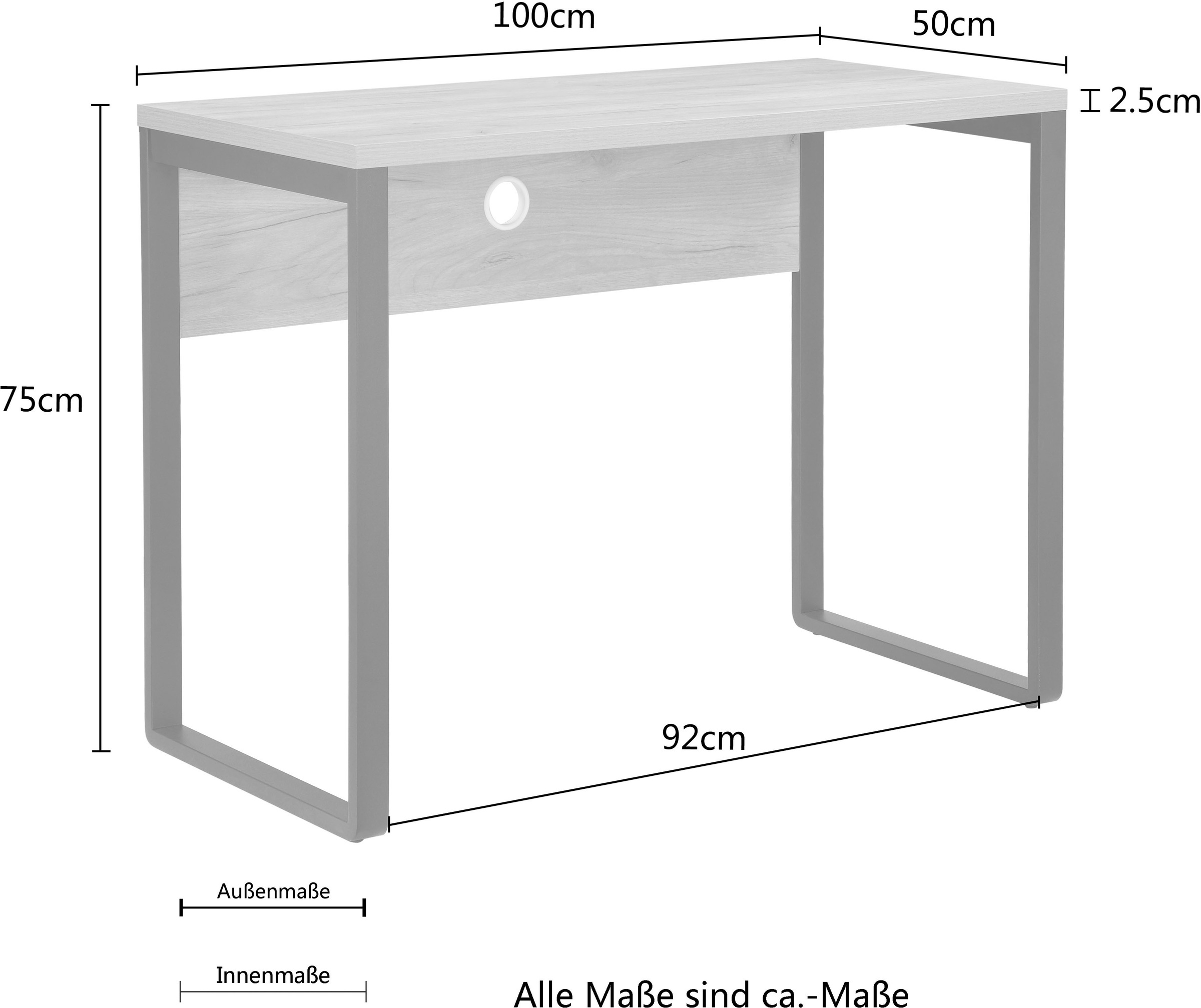 OTTO home Schreibtisch »Moid« Computertisch, Kabeldurchlass, Metallkufen, Breite 100 cm