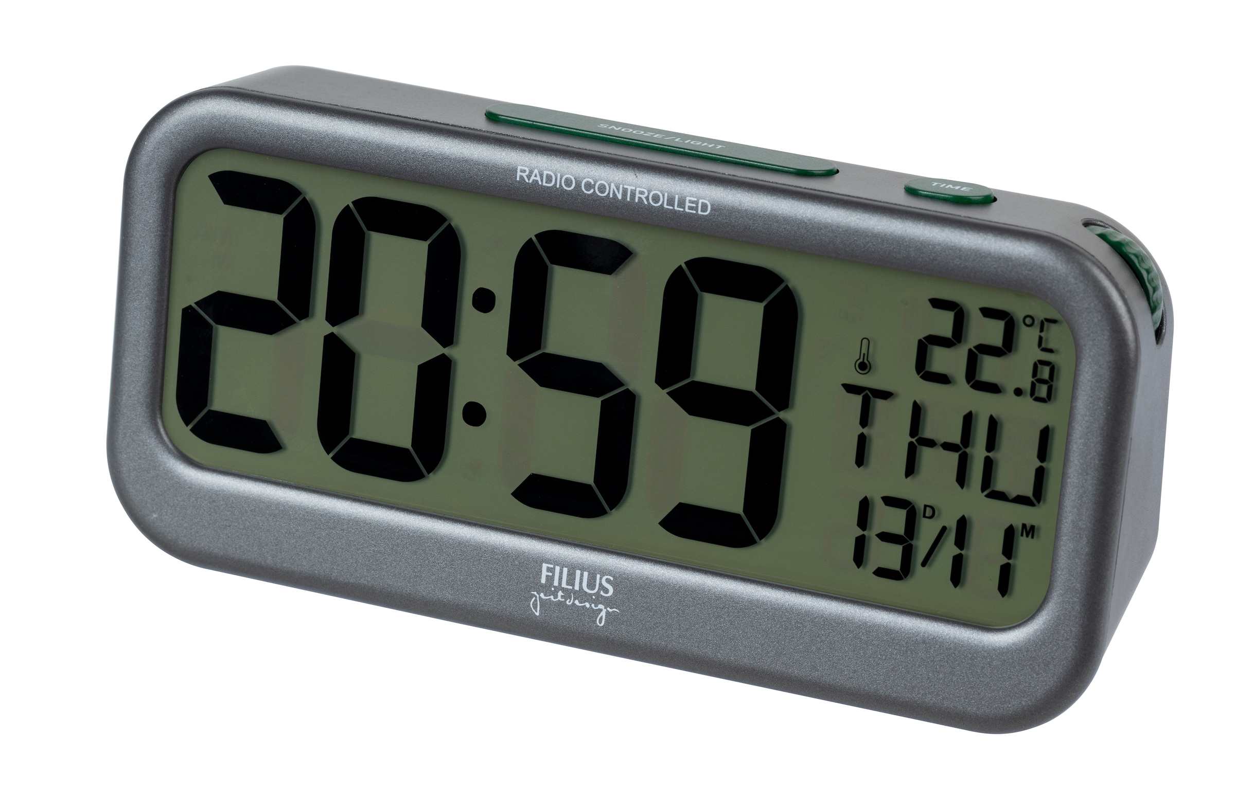 FILIUS zeitdesign Funkwecker Wecker, Schlafzimmer, Anzeige Innentemperatur, Beleuchtung, Wochentag