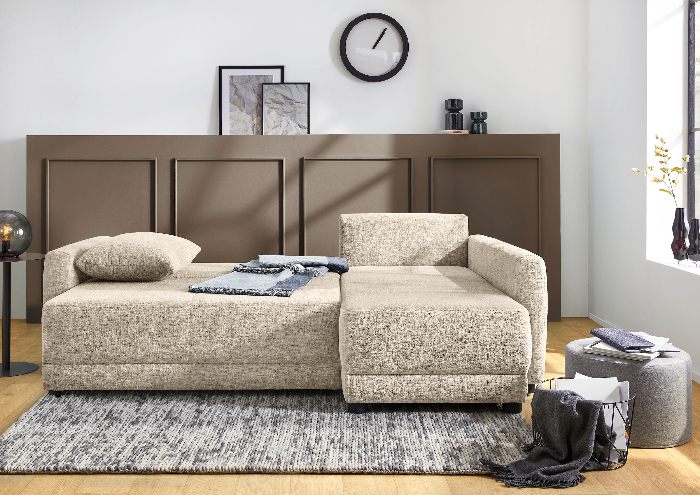 Jockenhöfer Gruppe Ecksofa »Venezia L-Form, B: 234 cm« mit Schlaffunktion, Bettkasten & Zierkissen