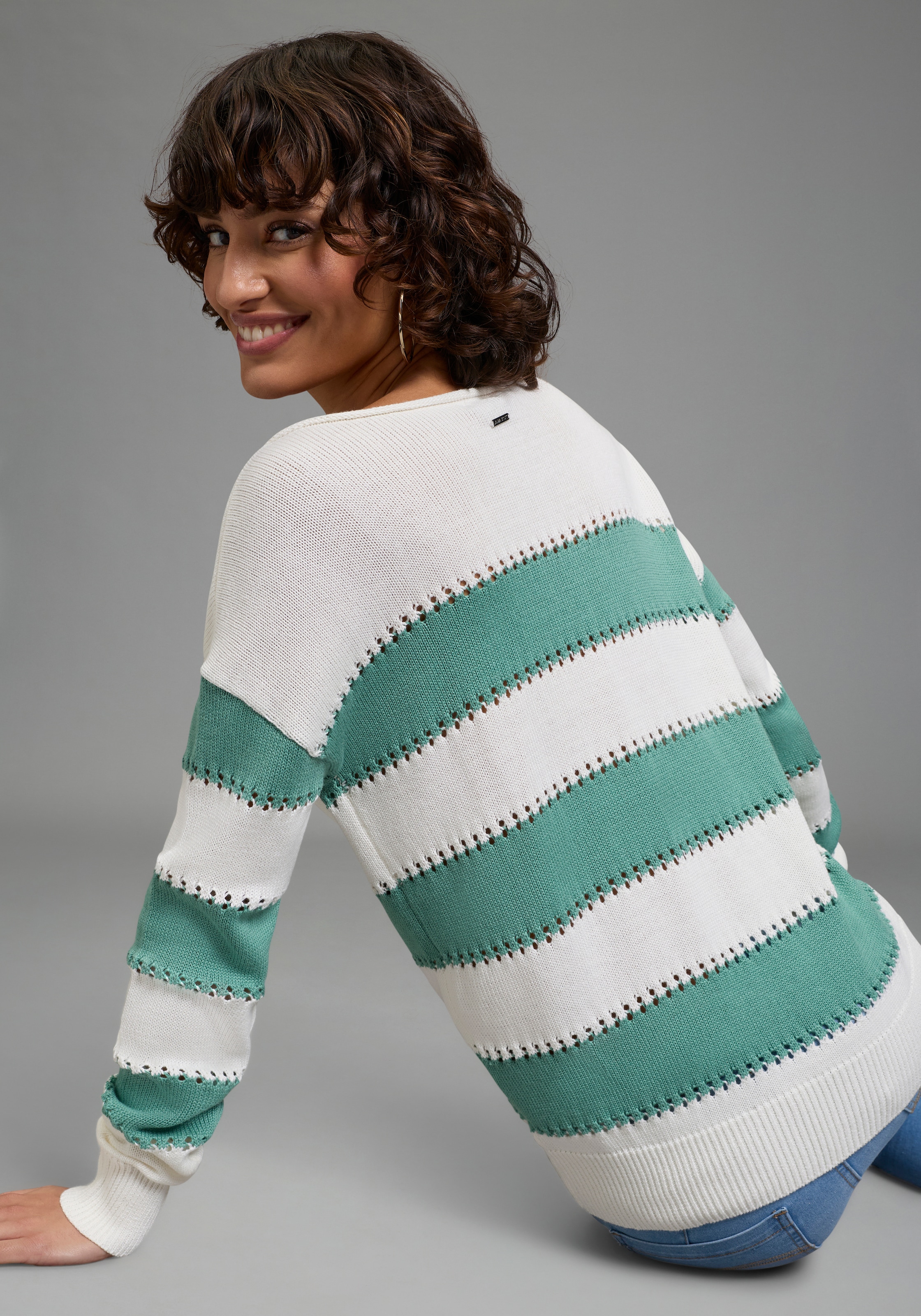 Laura Scott Streifenpullover »in sommerlichem Look« leichter Sommerpullover mit modernem Lochmuster