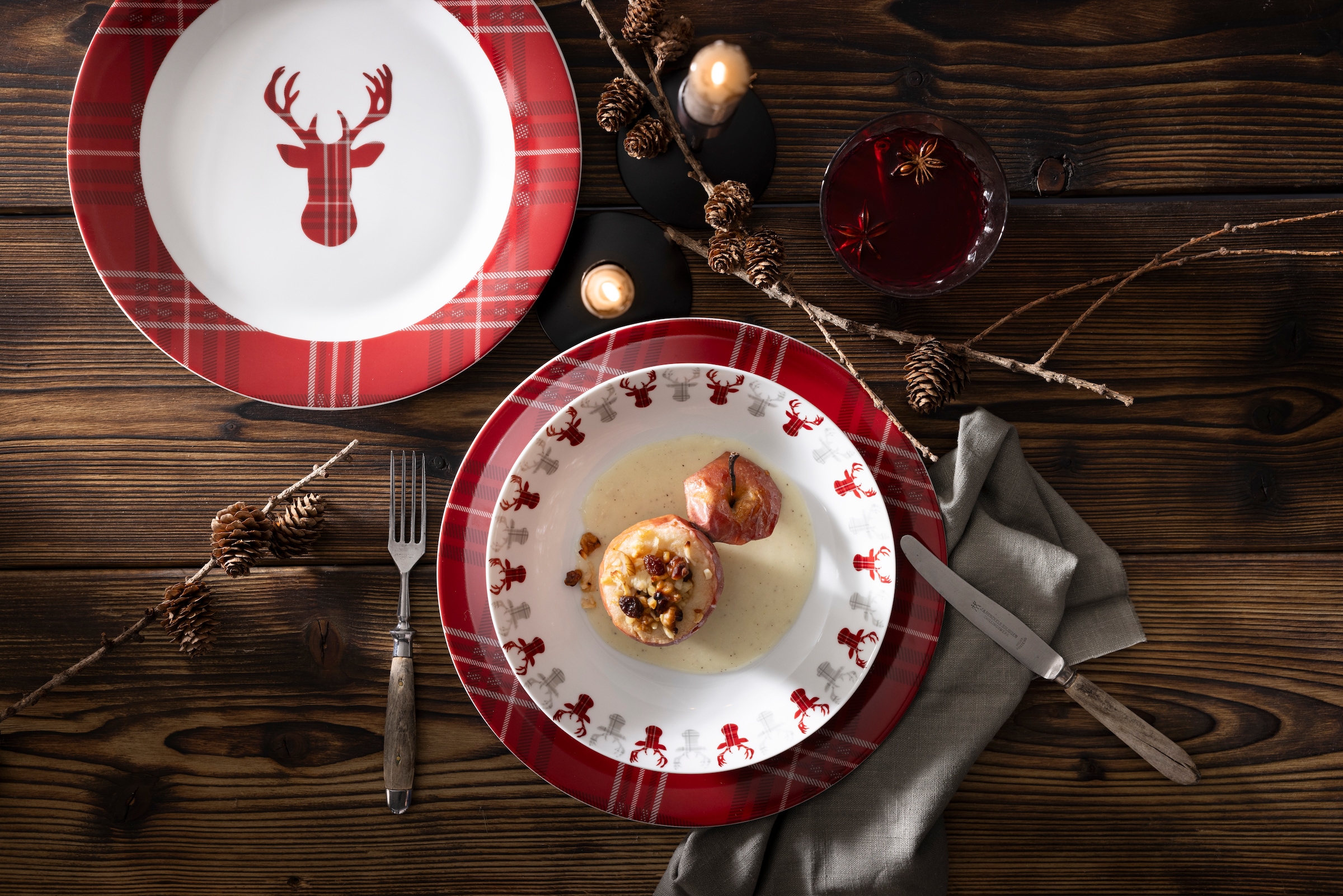 Retsch Arzberg Kombiservice »Geschirr-Set, Service HIGHLAND STAG, Winter, Advent, Weihnachten« Hirsch trifft Schottenkaro, 30 Teile, für 6 Personen