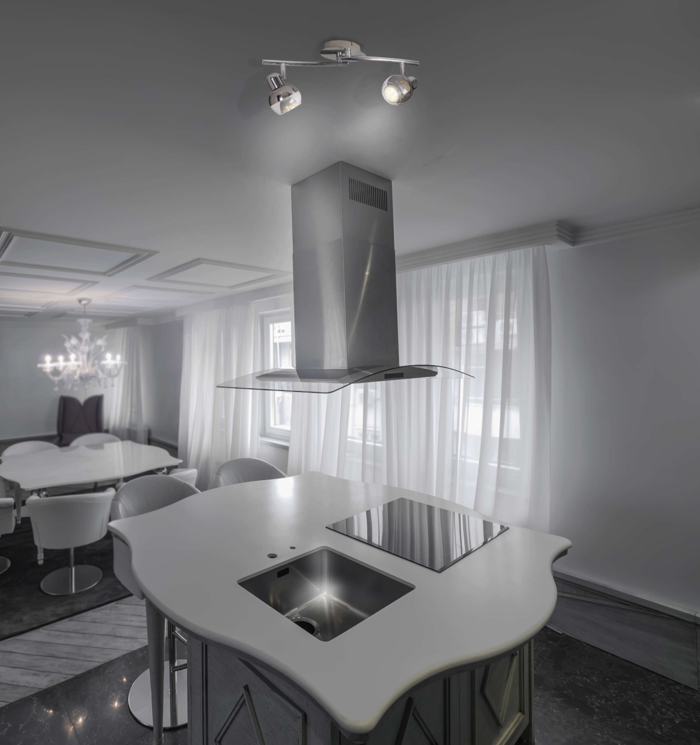 näve Deckenspots »Boccia« GU10 1 Stk. Warmweiß 2flg. incl. LED GU10 6W, chrom, Glasschirm, verstellbare Spots, l:41cm