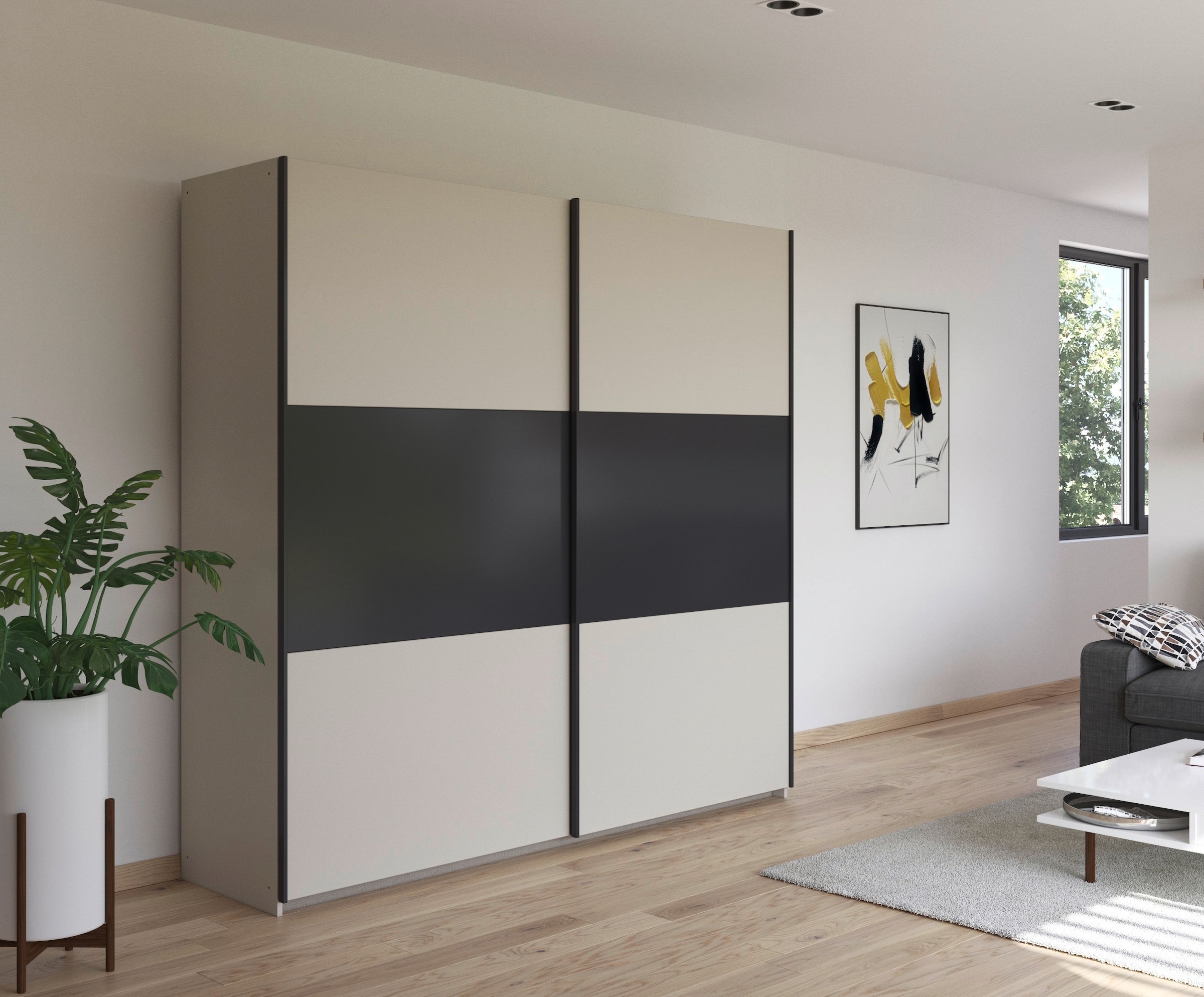 rauch Schwebetürenschrank »Kleiderschrank Schrank Garderobe Garderobenschrank Wäscheschrank NEO«, (in 3 verschiedenen Ausstattungen BASIC/CLASSIC/PREMIUM), mit großzügigem Stauraum und vielfältigen Farbkombinationen