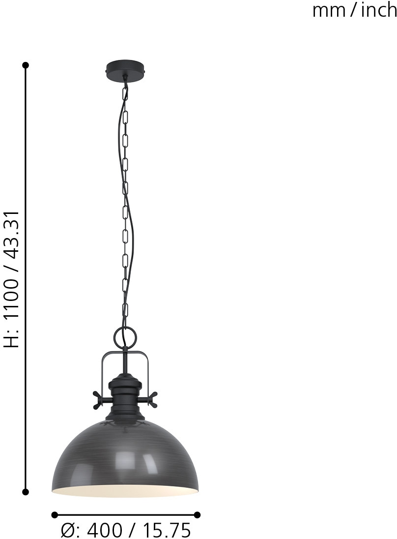 EGLO Pendelleuchte »COMBWICH«, 1 flammig, Leuchtmittel E27 | ohne Leuchtmittel, Hängelampe 40 cm, Hängeleuchte, Esstischlampe, Wohnzimmerlampe, E27