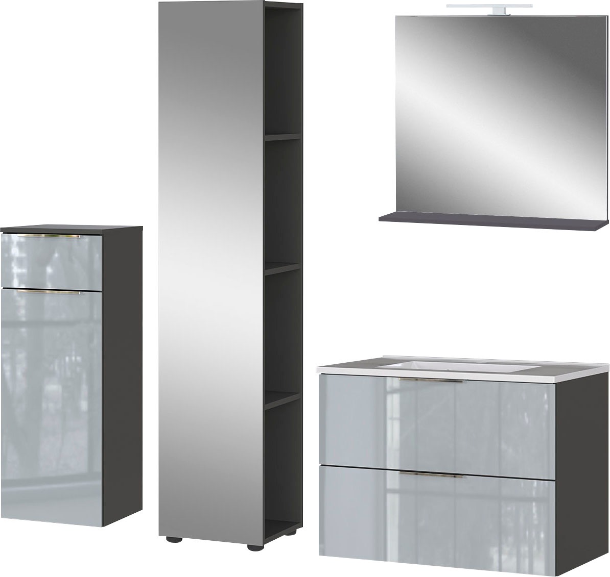 GERMANIA Badmöbel-Set »Oakland«, (4 St.), inkl. WT-Unterschrank, Spiegel, Schrank und Regal