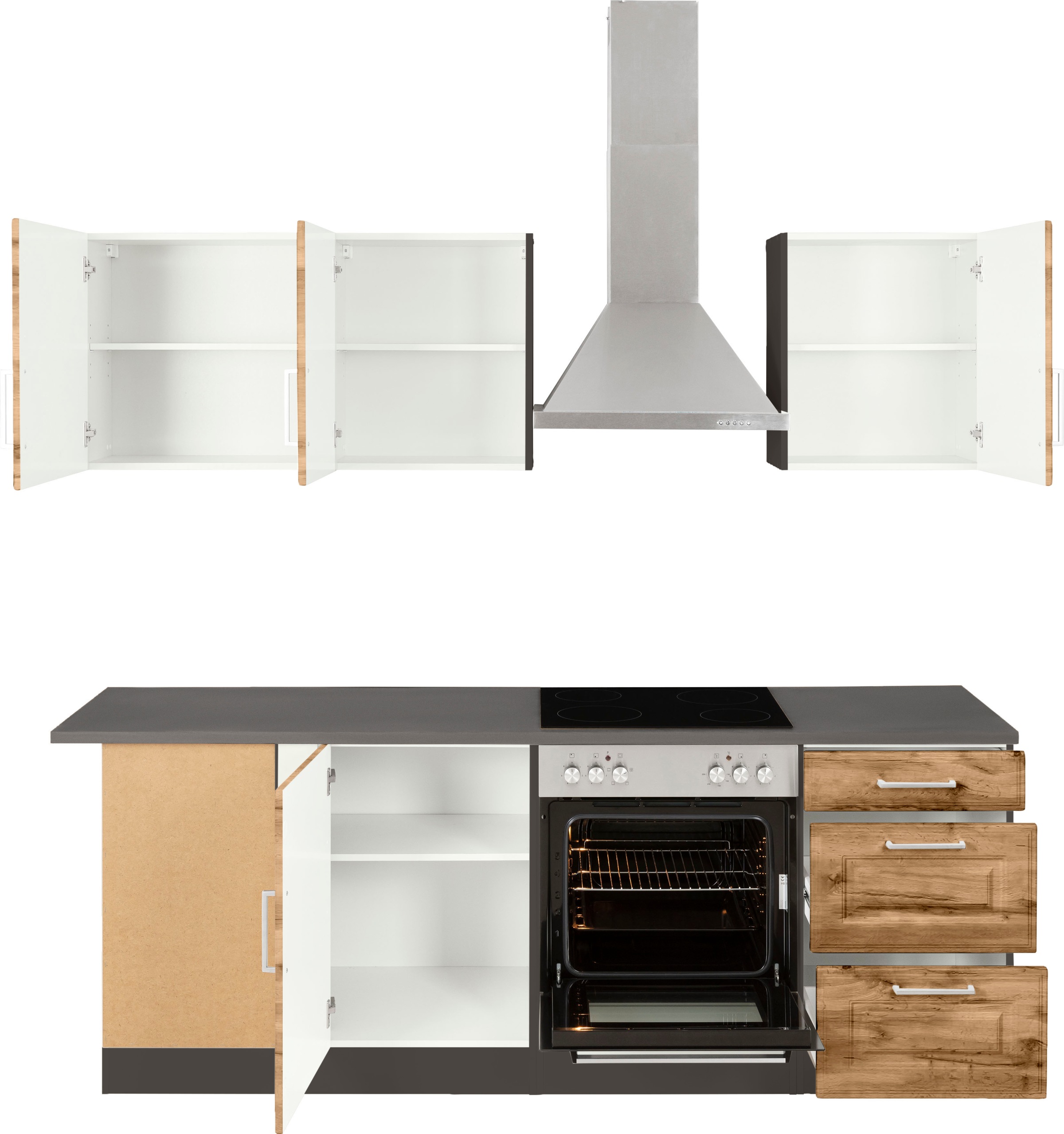 KOCHSTATION Winkelküche »KS-Stockholm«, Stellbreite 220/220 cm, mit hochwertigen MDF Fronten im Landhaus-Stil