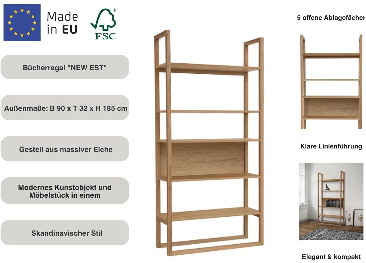 Woodman Bücherregal »New Est«, im skandinavischen Design, Gestell aus massiver Eiche