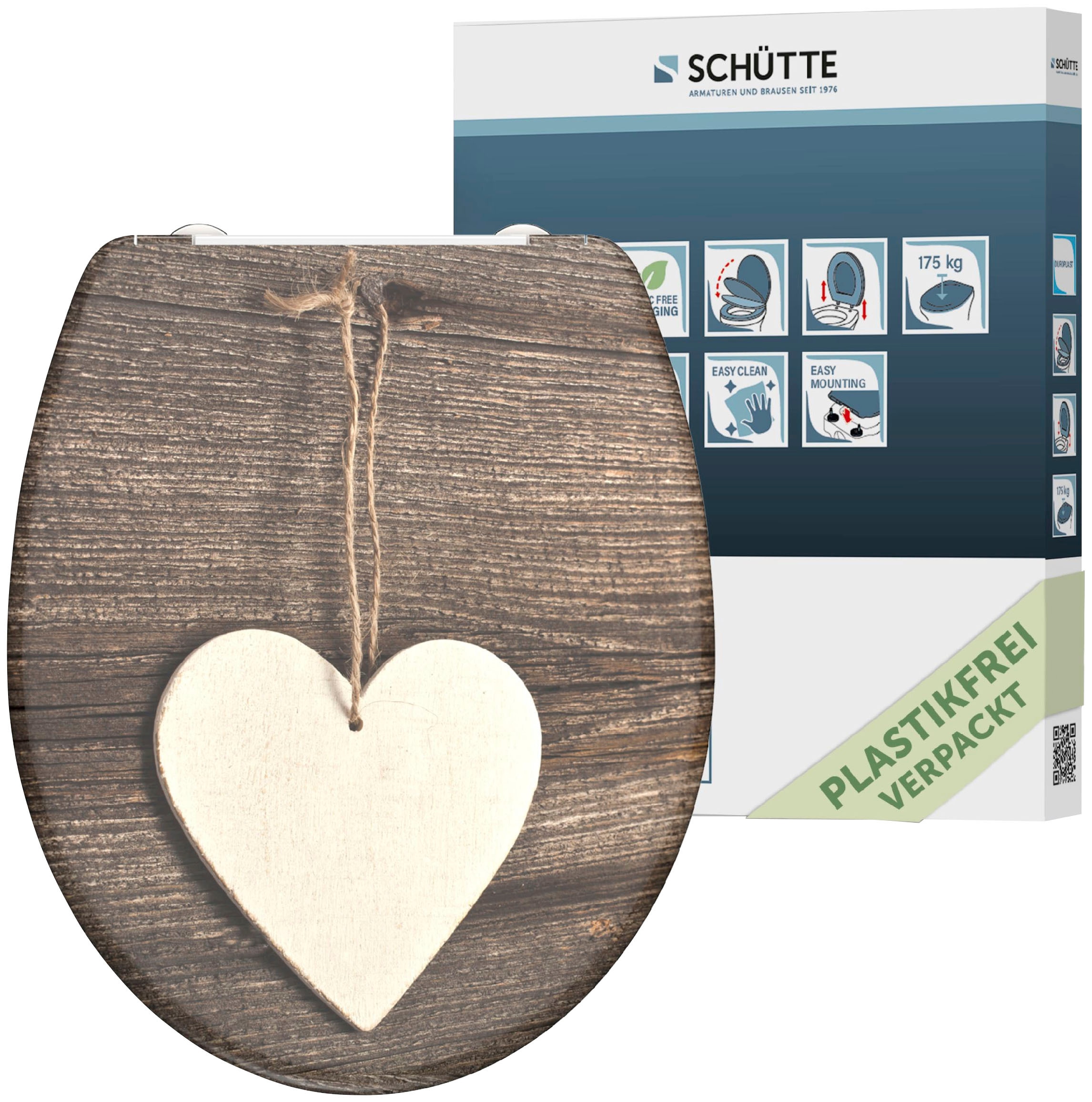 WC-Sitz »Wood Heart«, Duroplast, mit Absenkautomatik und Schnellverschluss