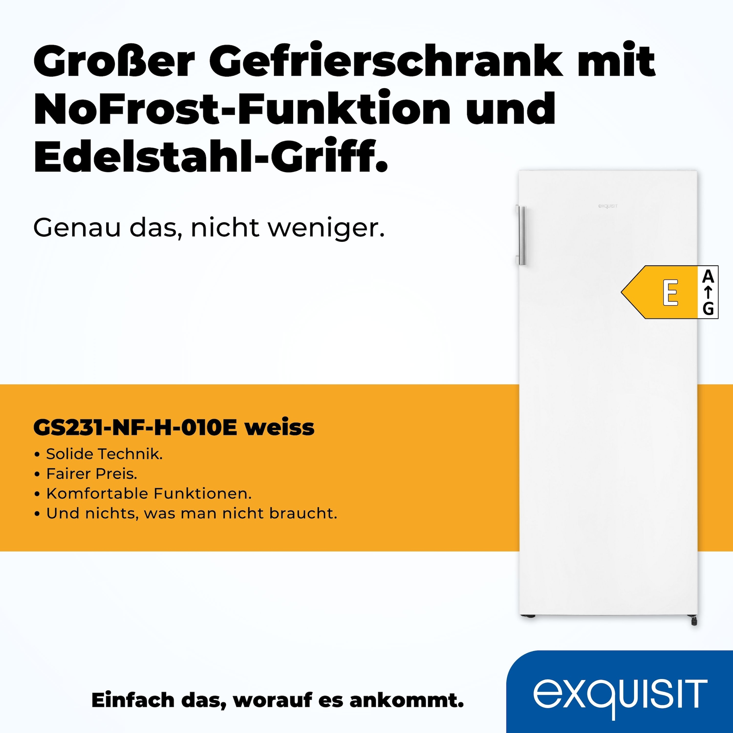 exquisit Gefrierschrank »GS231-NF-H-010E weiss«, 143,4 cm hoch, 56 cm breit, 155 L Volumen, NoFrost, Schnellgefrieren, 4 Sterne