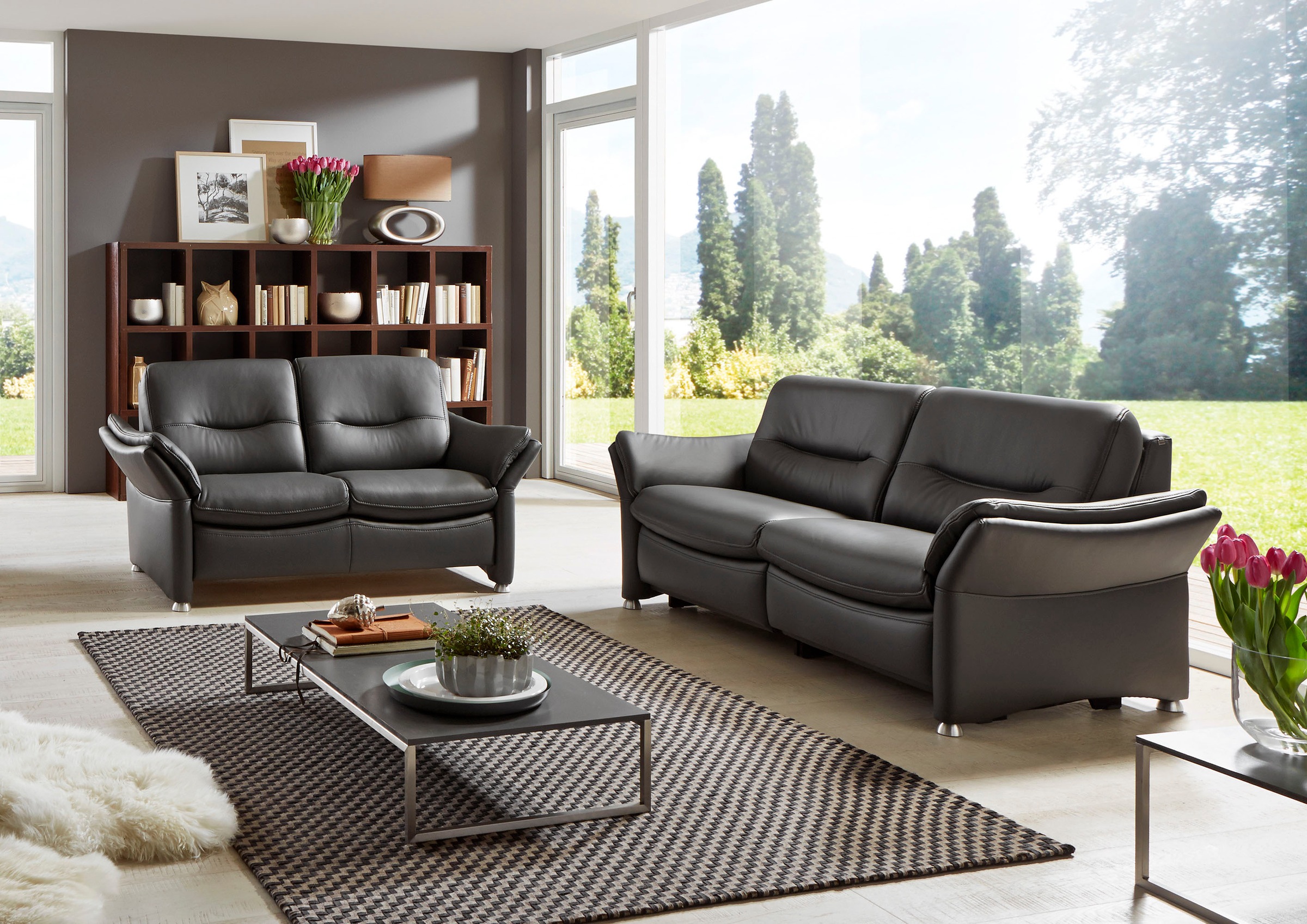 HUKLA 2-Sitzer »HU-SF15058 Ledersofa, Breite 164 cm« hochwertiges Glattleder, optional mit Kopfstütze