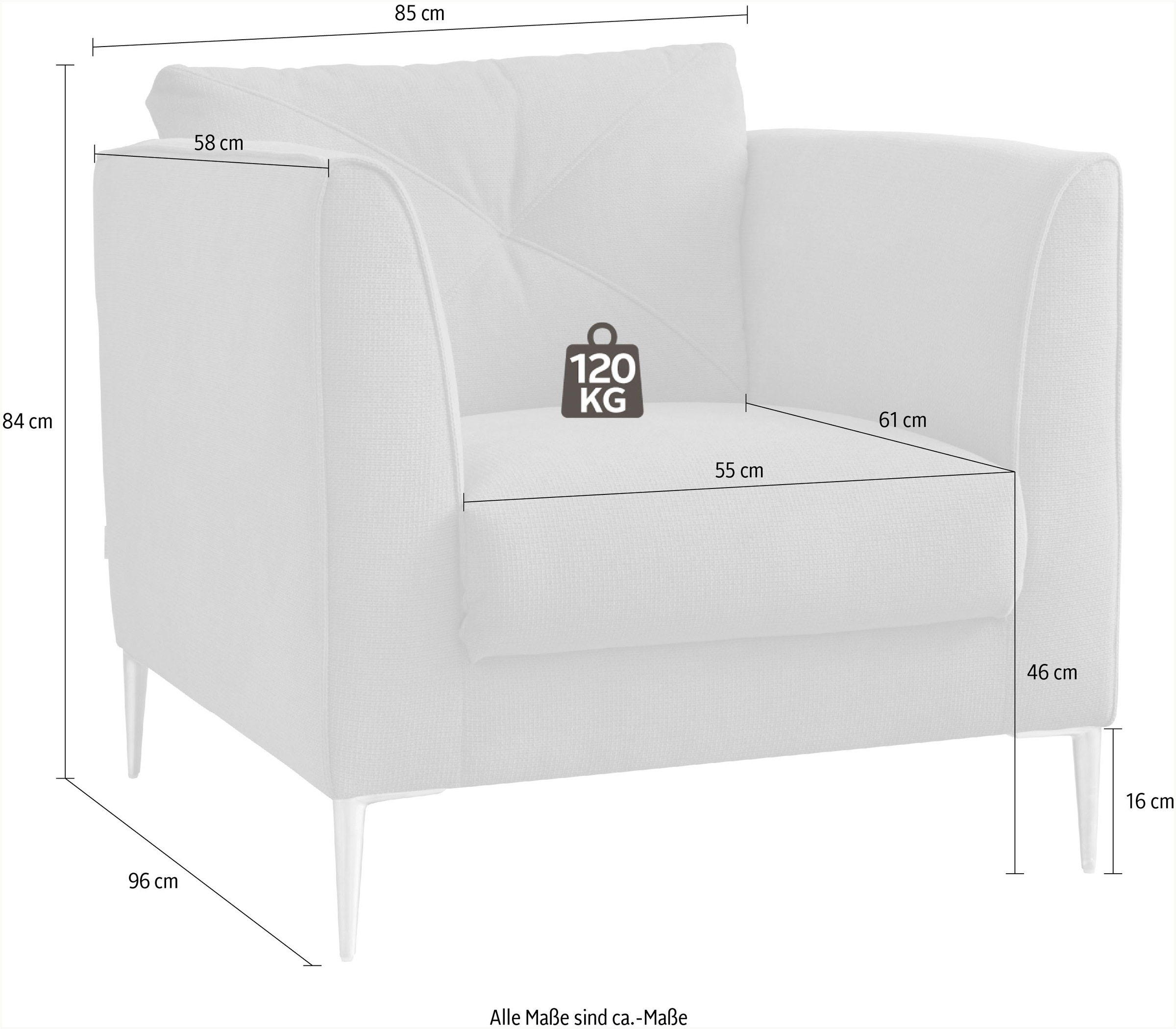 Guido Maria Kretschmer Home&Living Sessel »Chilltime, Loungesessel, Komfortsitzhöhe 46cm, Breite 85cm, bequem«, mit eleganter Kreuznaht im Rückenkissen