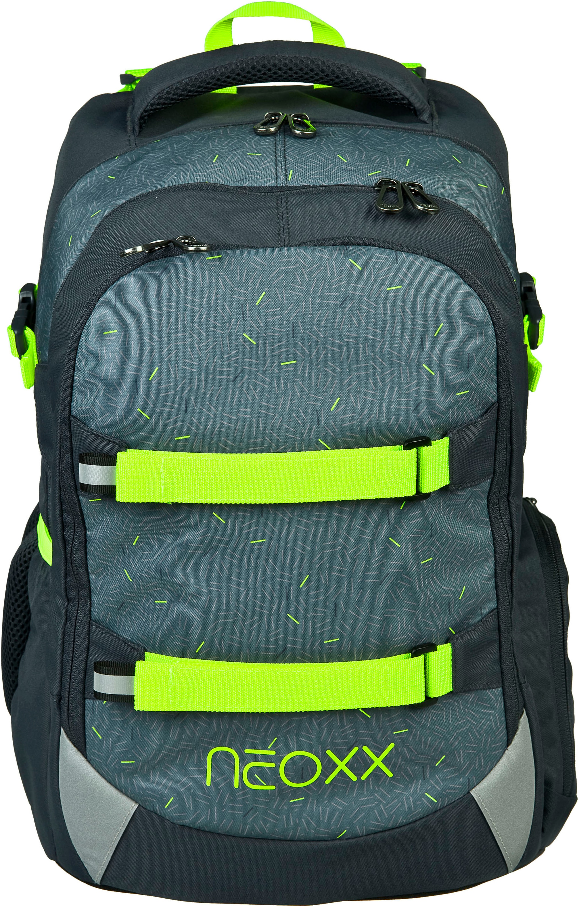 neoxx Schulrucksack »BOOM! Rucksack & Schlamperbox«, Reflektorflächen, aus recycelten PET-Flaschen