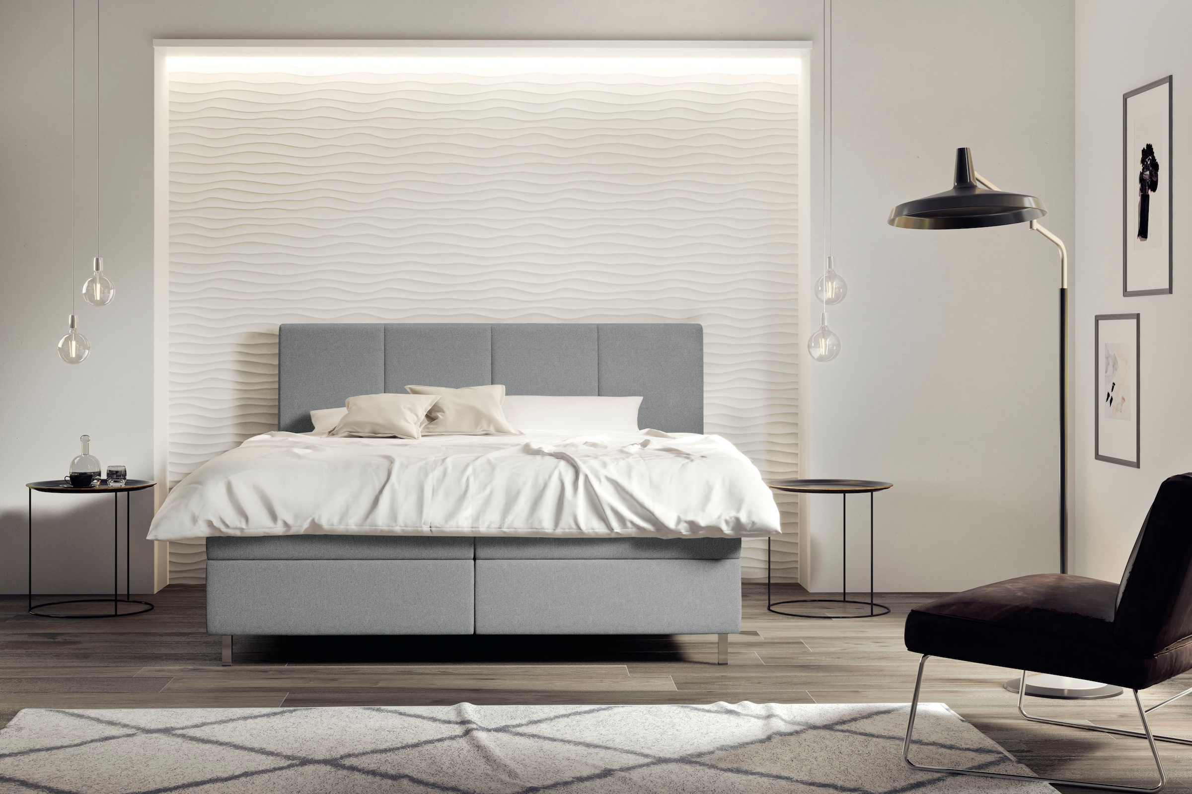 Schlaraffia Boxspringbett »Saga«, GELTEX® Next Topper, Metallfuß in Chrom, niedriges Kopfteilhöhe 113 cm