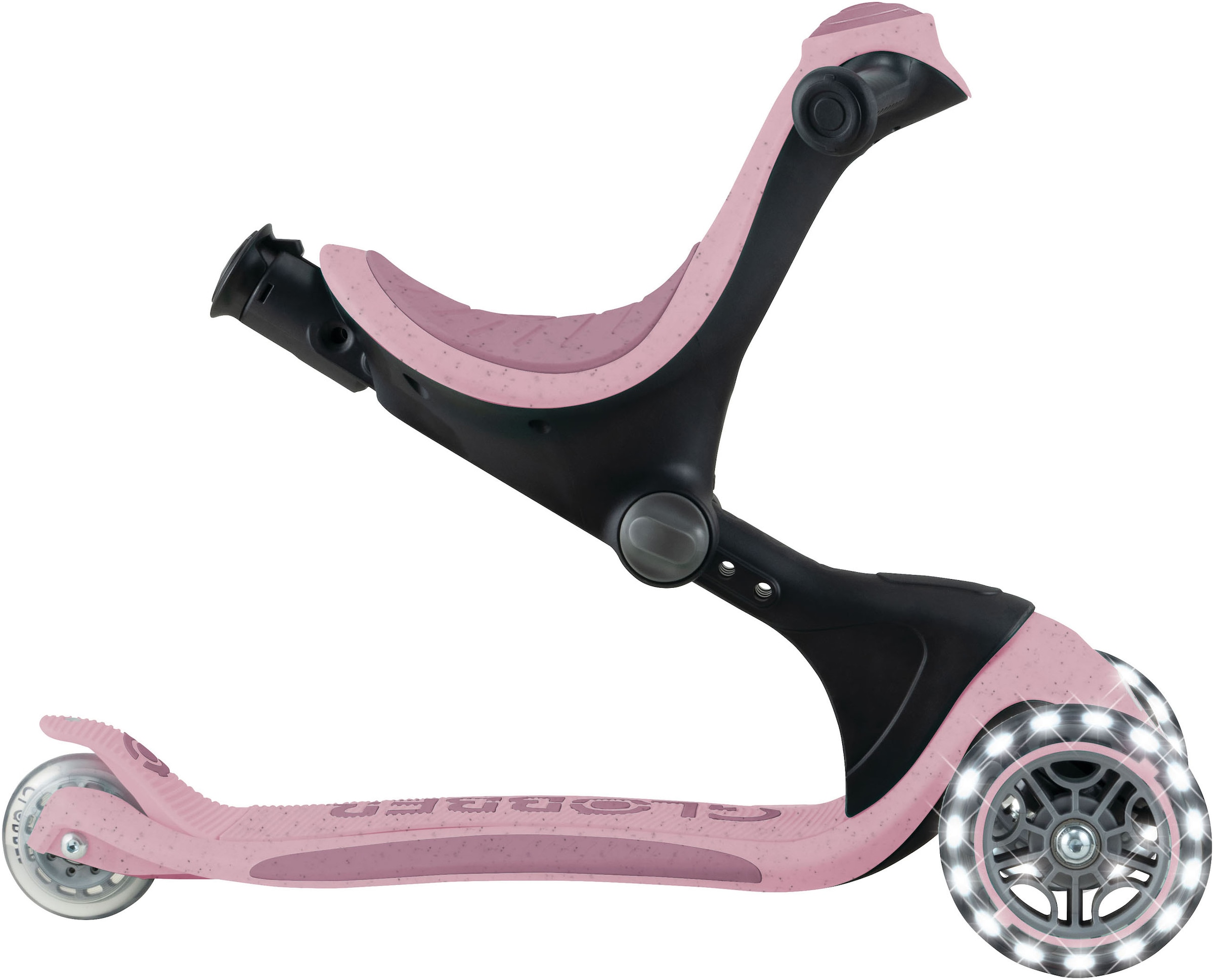 Globber Tretroller »GO-UP DELUXE LIGHTS ECO 360, mit Leuchtrollen« Aufsitzrad mit Schubstange, Laufrad und Scooter