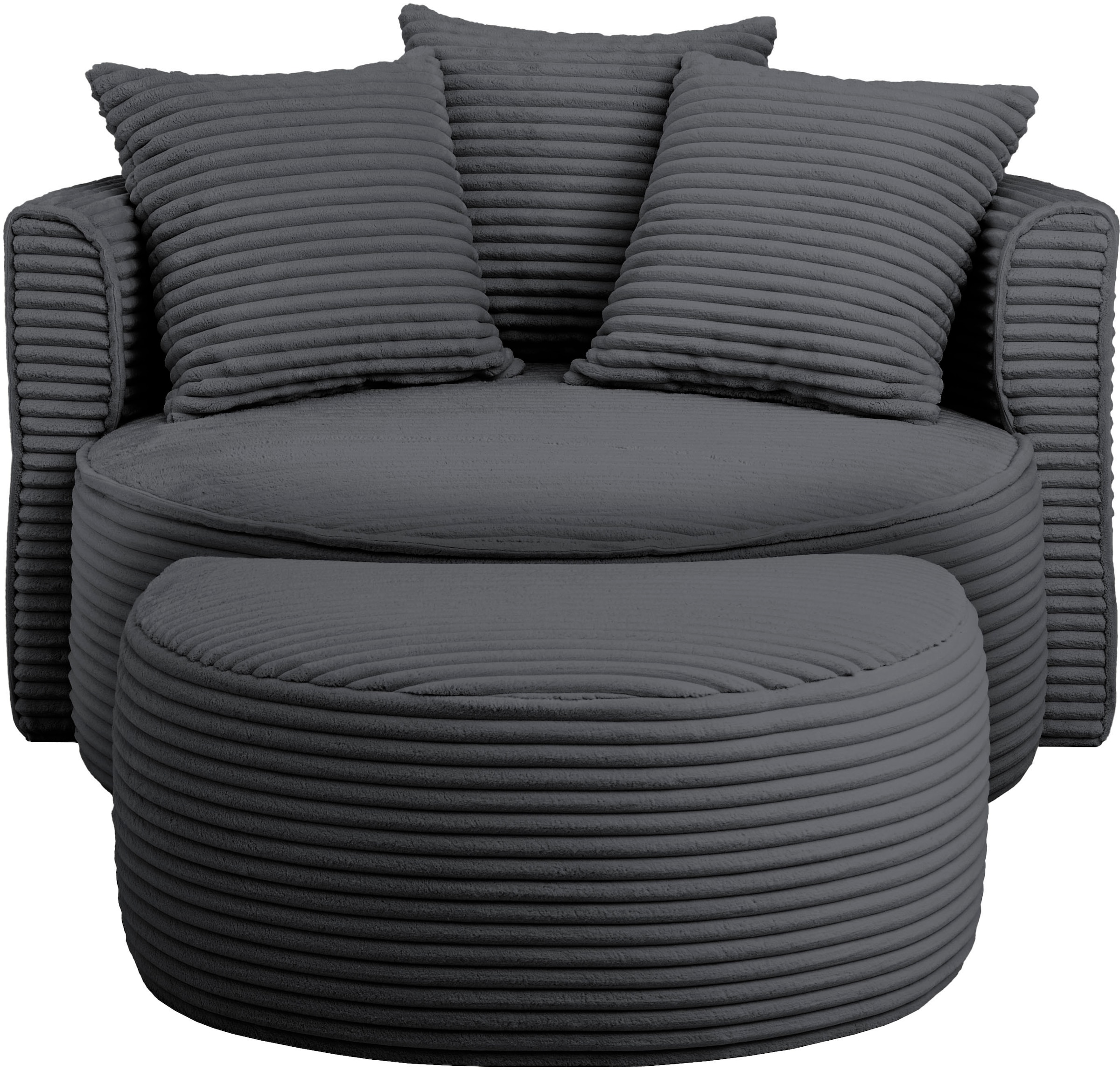 LeGer Home by Lena Gercke XXL-Sessel »ISALIE, Rundsessel mit Hocker, Lesesessel, Loveseat, Big-Sessel«, (Set), trendige Stoffe, 3 Zierkissen, große Sitzfläche, Cord, Samt, Bouclé