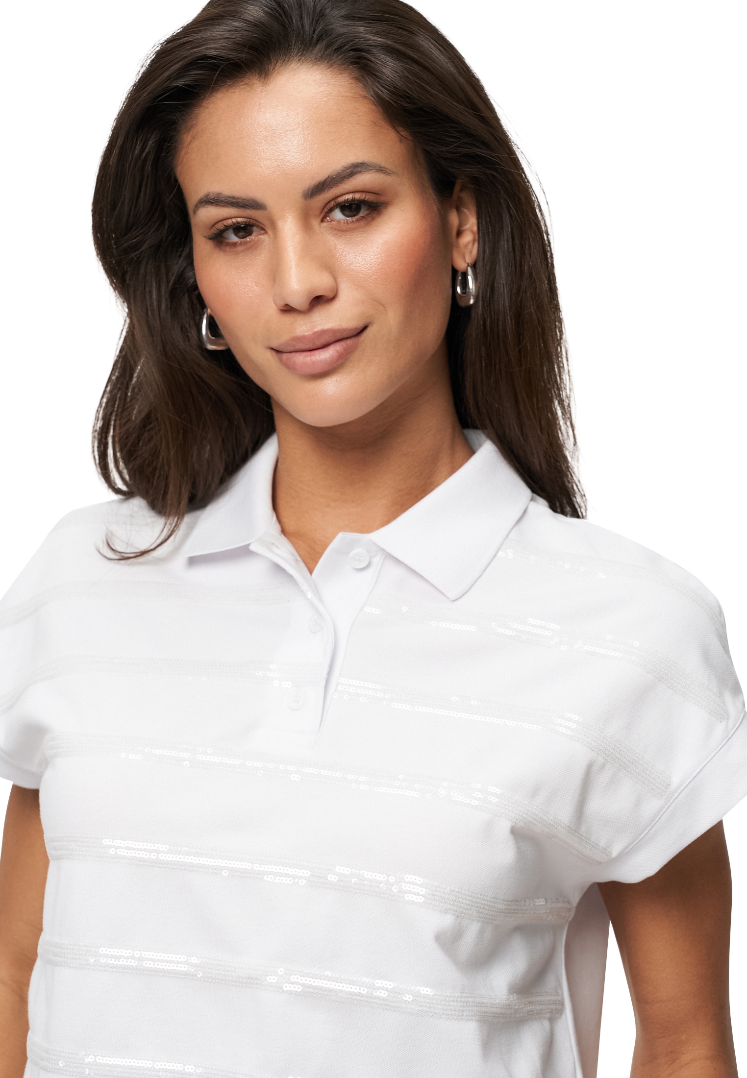 Zero Kurzarmshirt »Poloshirt mit Pailletten«