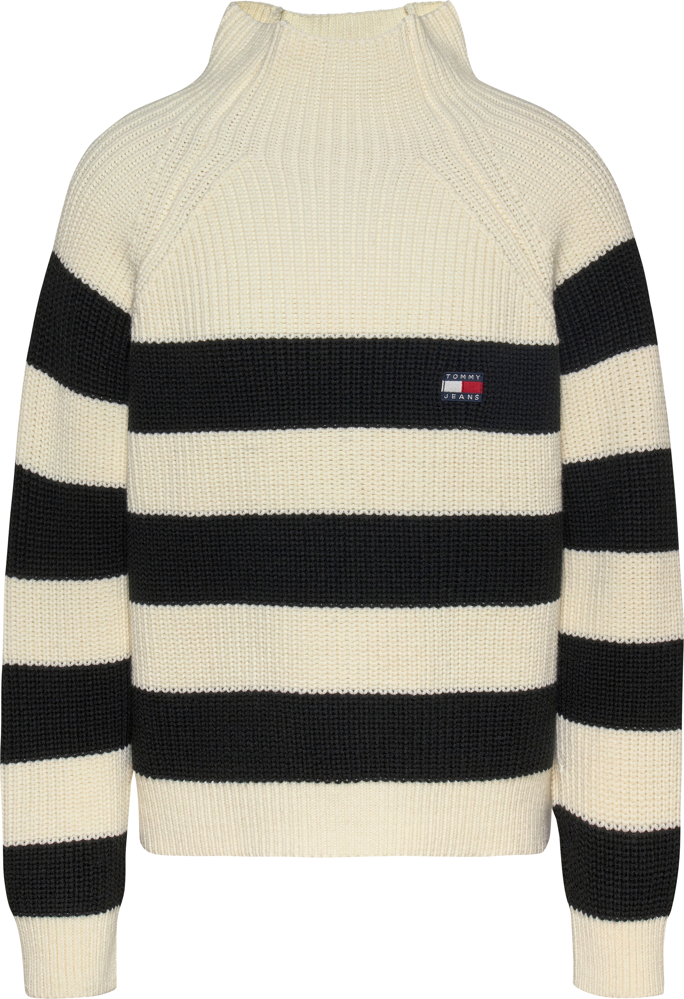 Strickpullover »TJW STRIPE MOCKNCK BADGE SWEATER«, mit Perlfangmuster, Logo-Badge