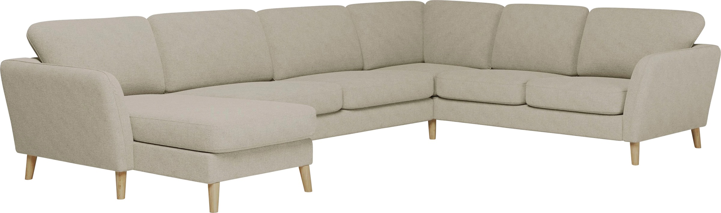 Home affaire Wohnlandschaft »MARSEILLE XXL 349cm, U-Form, Ottomane rechts/links wählbar« Massivholzbeine Eiche, Landhausstil, Wellenunterfederung