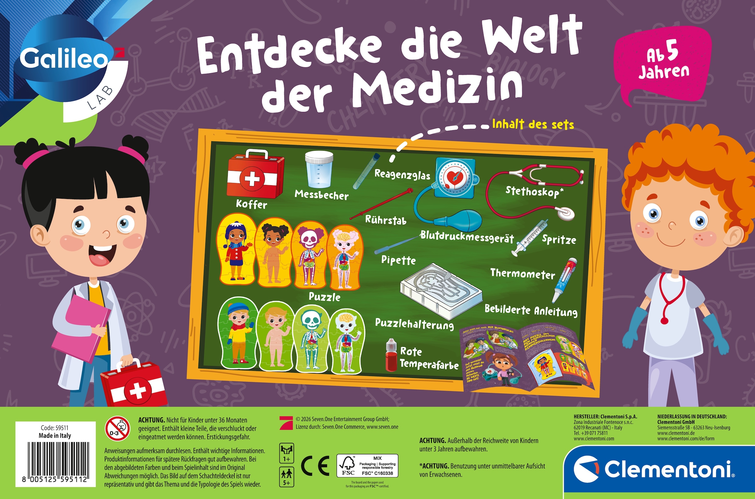 Clementoni® Experimentierkasten »Galileo, Entdecke die Welt der Medizin« Made in Europe