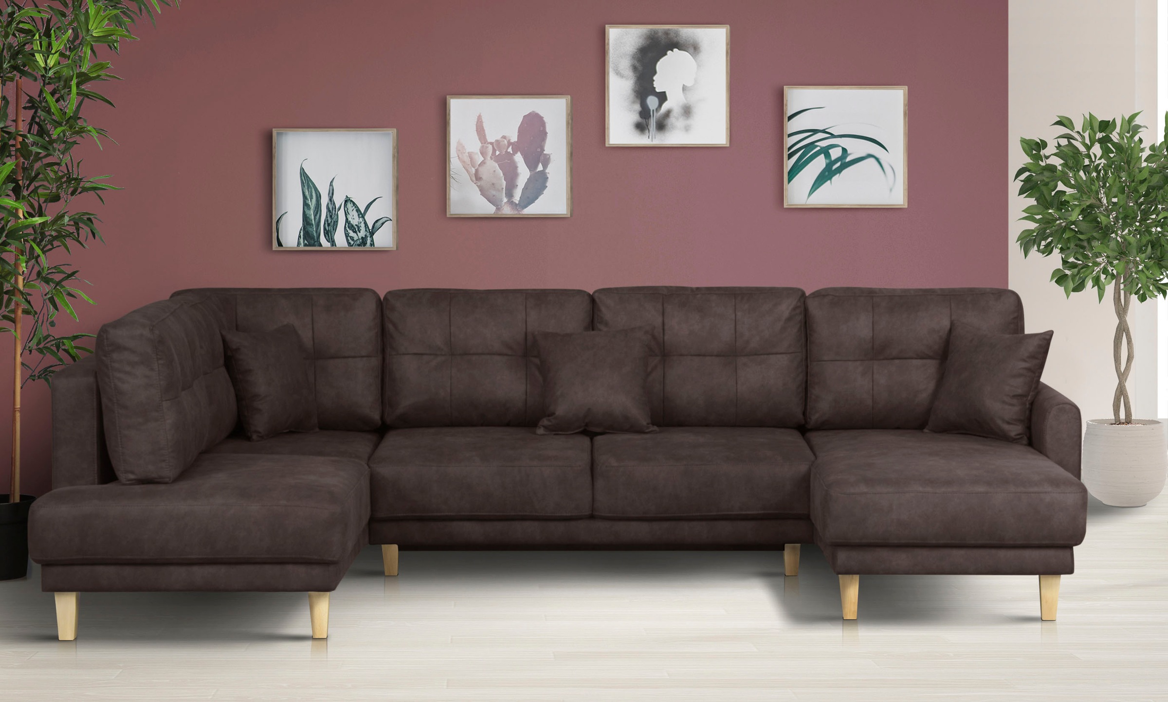 Home affaire Wohnlandschaft »TRIPLO U-Form wahlweise mit Schlaffunktion, B/T/H: 310/192/90 cm«, Schlafsofa, auch mit Bettkasten, Steppung im Rückenkissen