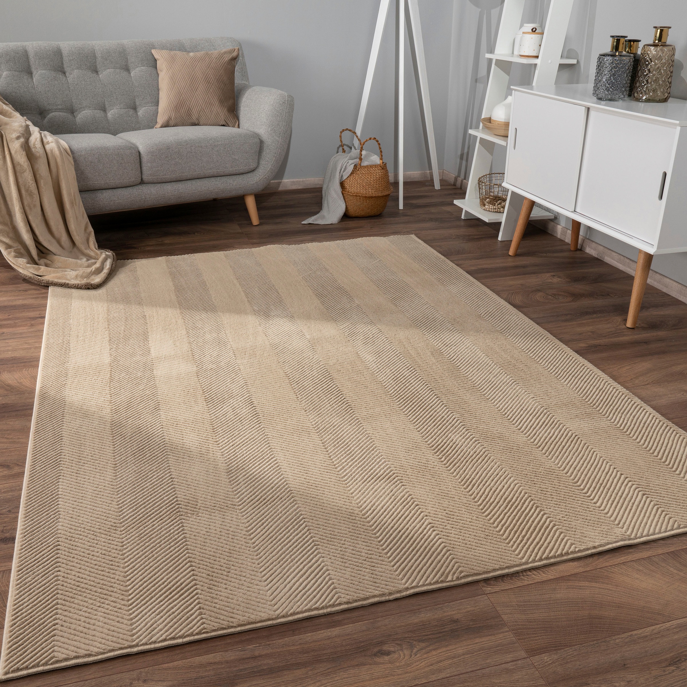 Paco Home Teppich »Haarlem 941«, rechteckig, 17 mm Höhe, Kurzflor, Uni Farben, Hoch-Tief Effekt, geometrisch, weich & kuschelig