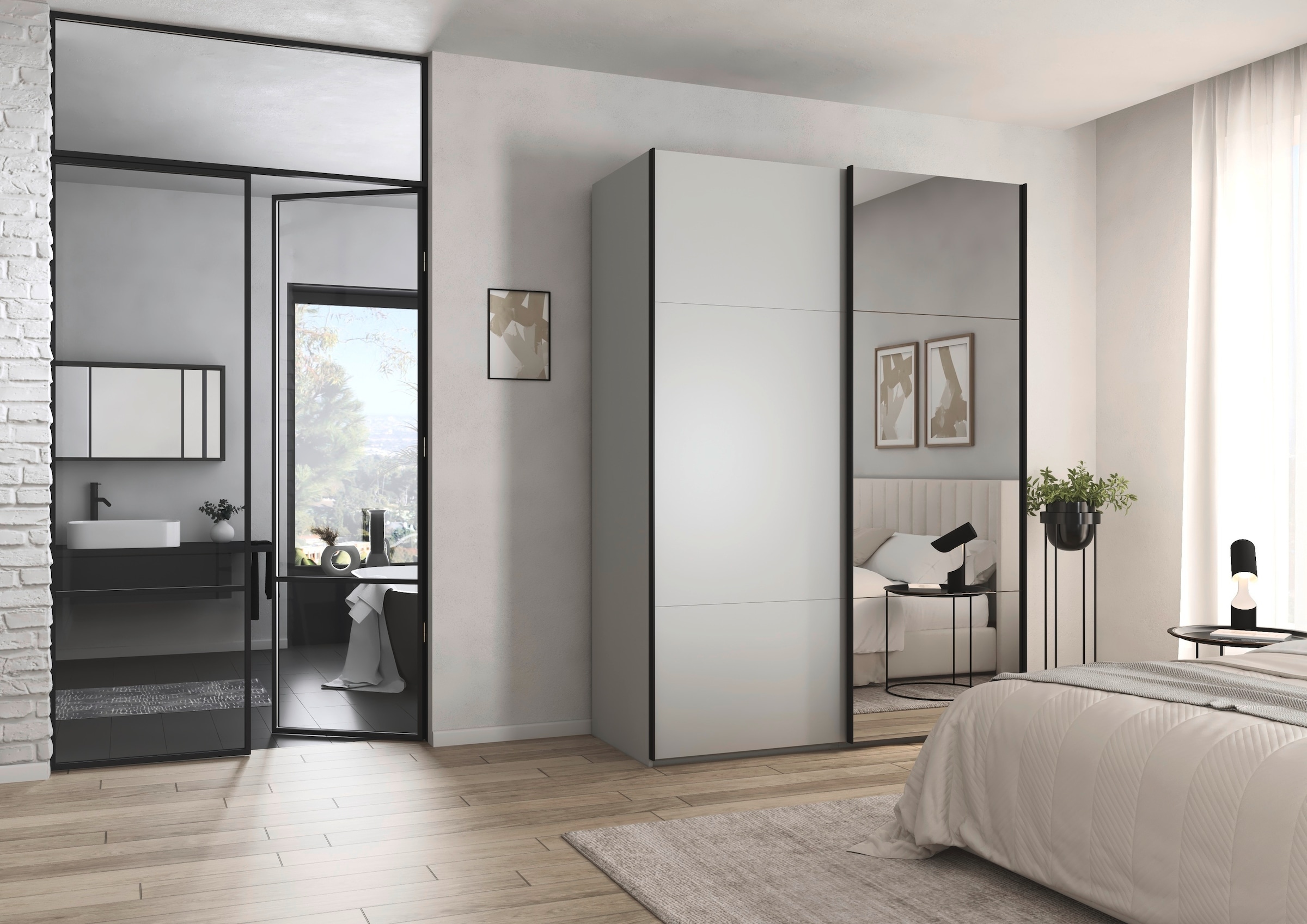 rauch Schwebetürenschrank »Kleiderschrank Schrank Garderobe Schlafzimmerschrank CONTIDO«, (in 3 verschiedenen Ausstattungen BASIC/CLASSIC/PREMIUM), aus hochwertigem Material in 6 Breiten 2 Griff-Farben MADE IN GERMANY