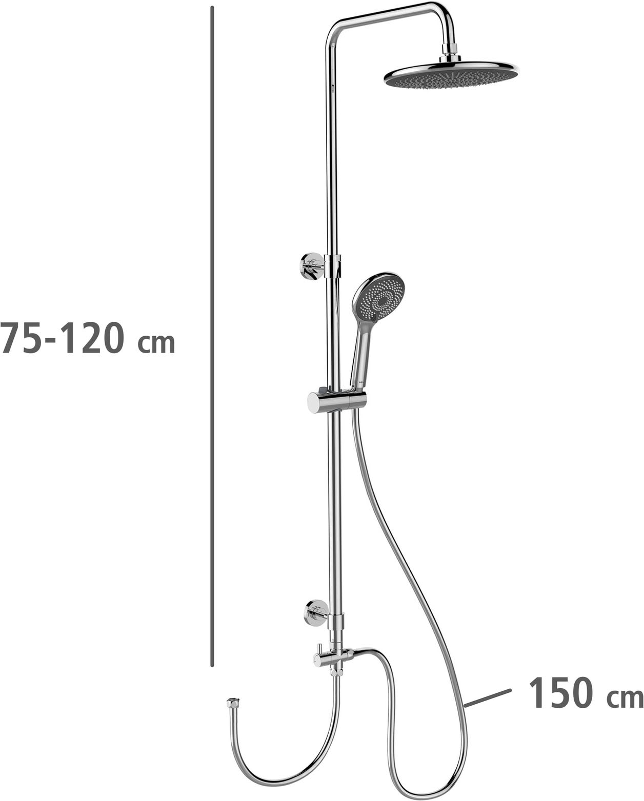 WENKO Duschsystem »Watersaving« Chrome, höhenverstellbare Duschstange von 75-120cm