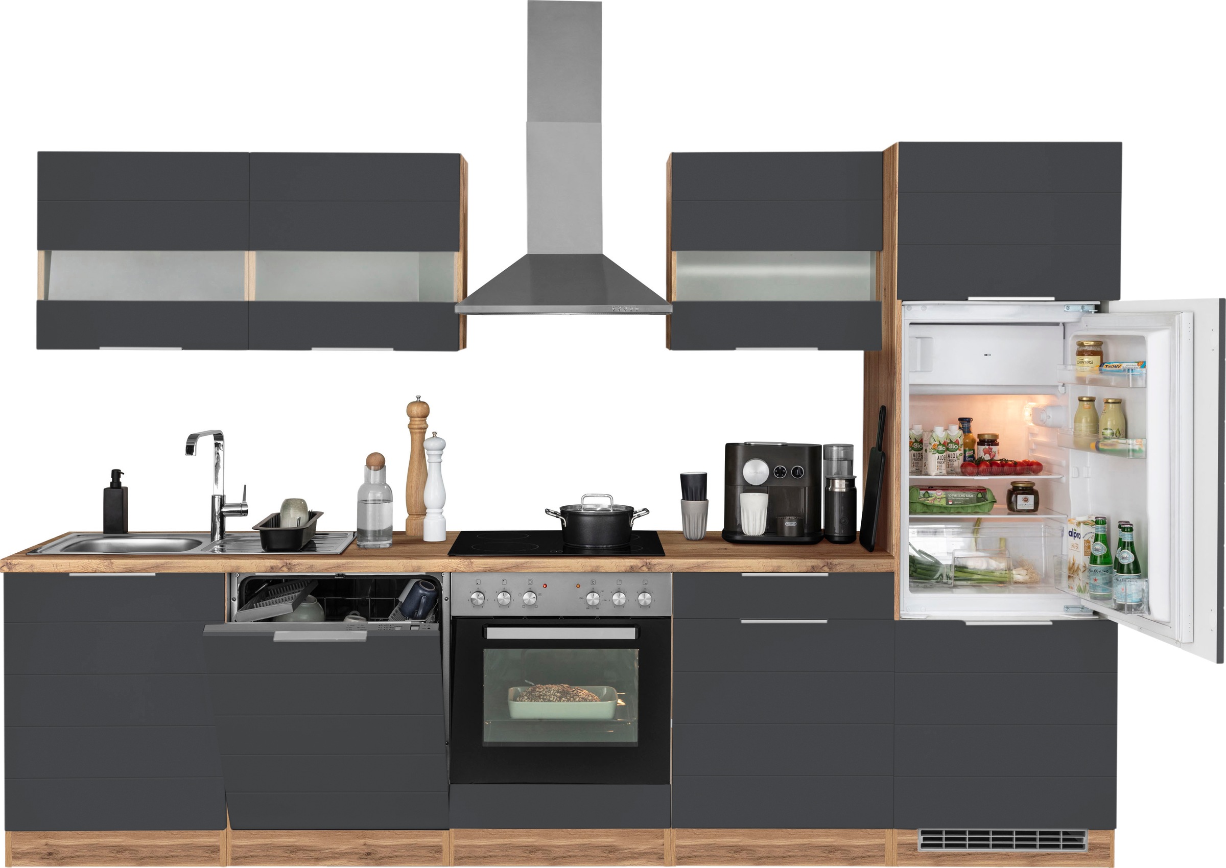 KOCHSTATION Küchenzeile »KS-Luhe« 300 cm breit, wahlweise mit oder ohne E-Geräten, gefräste MDF-Fronten