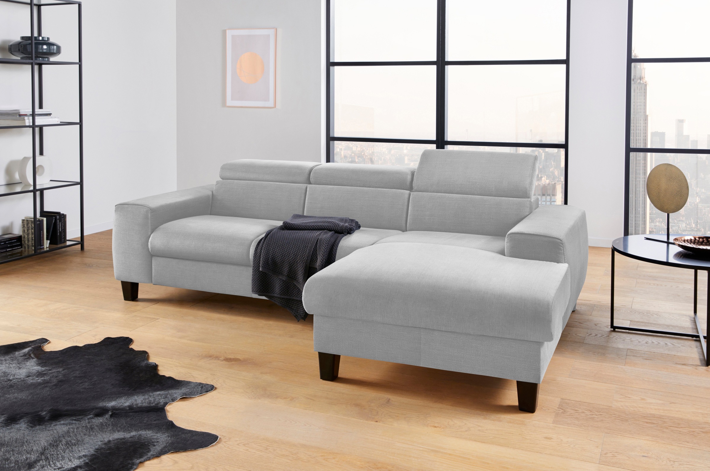 COTTA Polstergarnitur »Morven L-Form«, (Set), Set bestehend aus: Ecksofa mit Kopfteilverstellung & Hocker