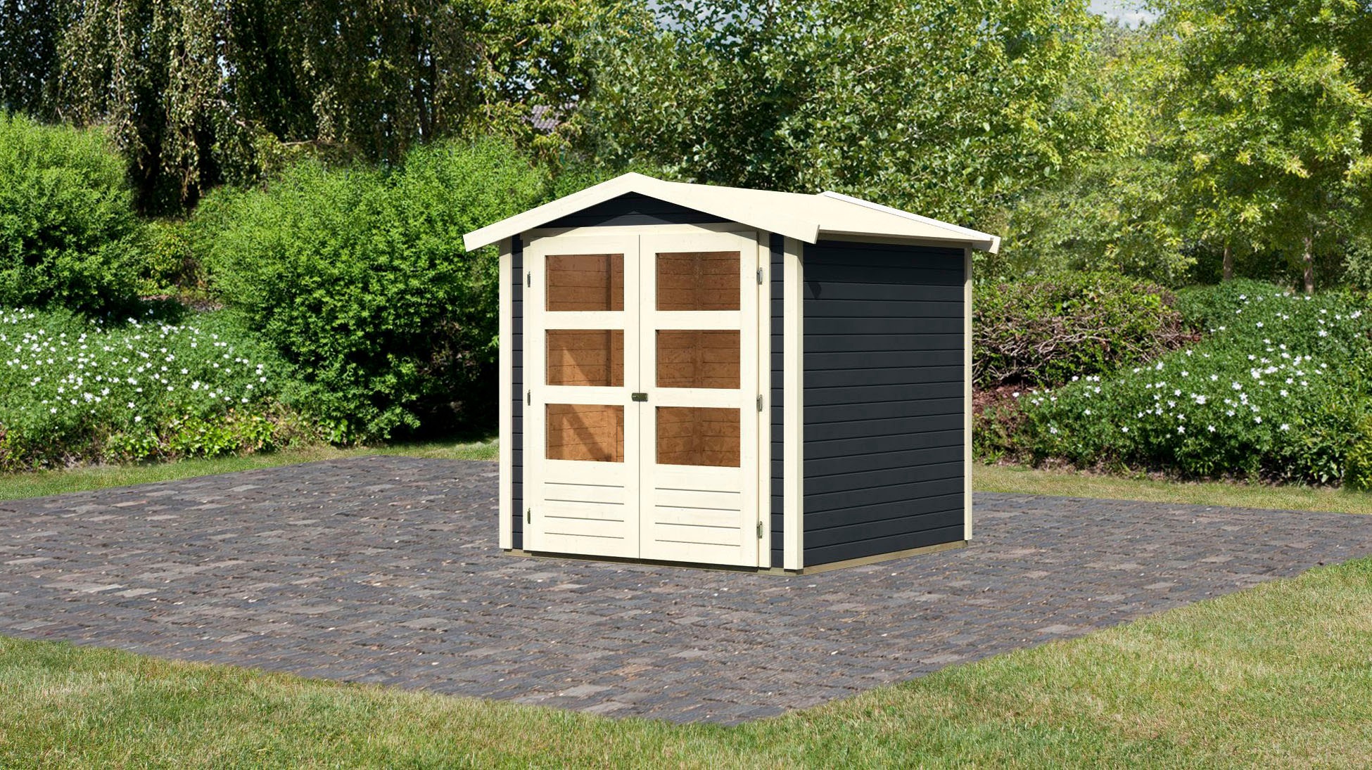 Karibu Gartenhaus »Amberg 2«, (Set), anthrazit, naturbelassen oder terragrau
