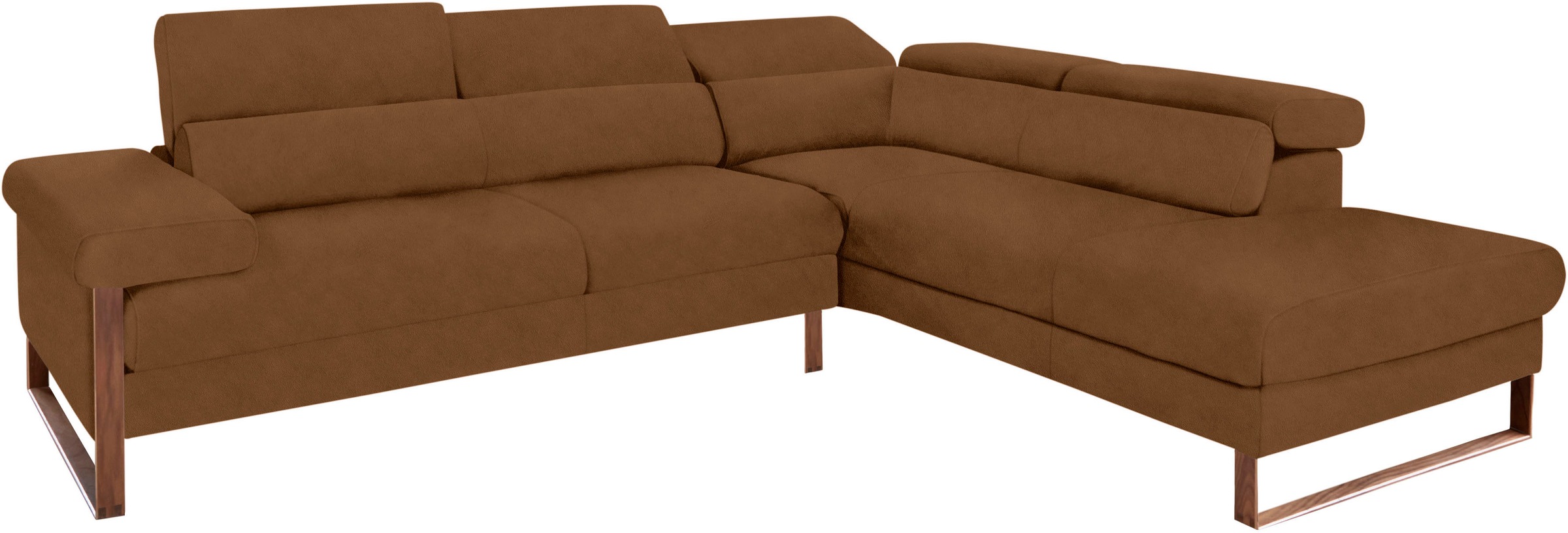 W.SCHILLIG Ecksofa »finn, Designsofa mit tollem Sitzkomfort, bequem, L-Form«, German Design Award 2016, Fußgestell Nussbaum natur, Breite 281 cm