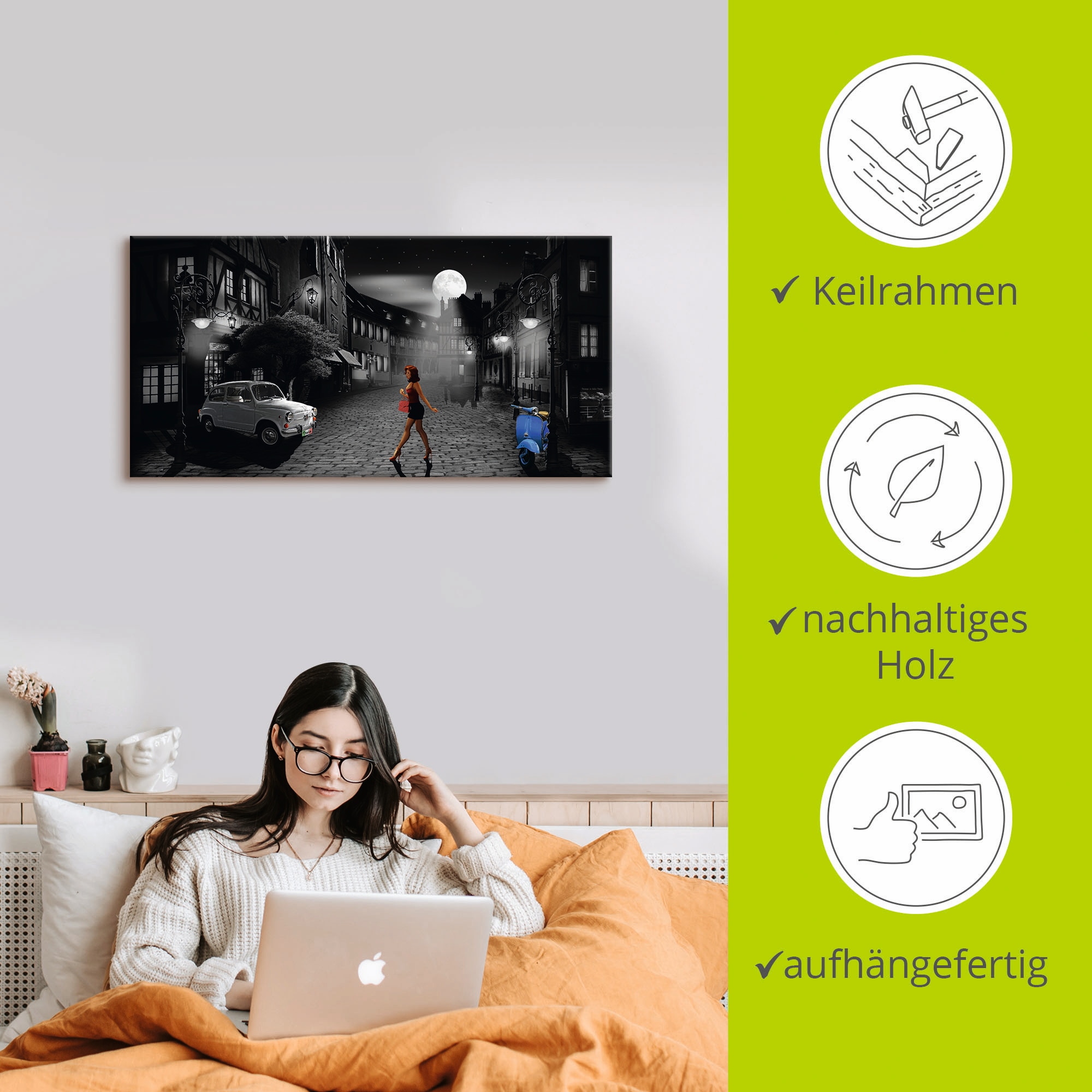 Artland Wandbild »Feierabend in bella Italia«, Frau, (1 St.), als Alubild, Outdoorbild, Leinwandbild, Poster, Wandaufkleber