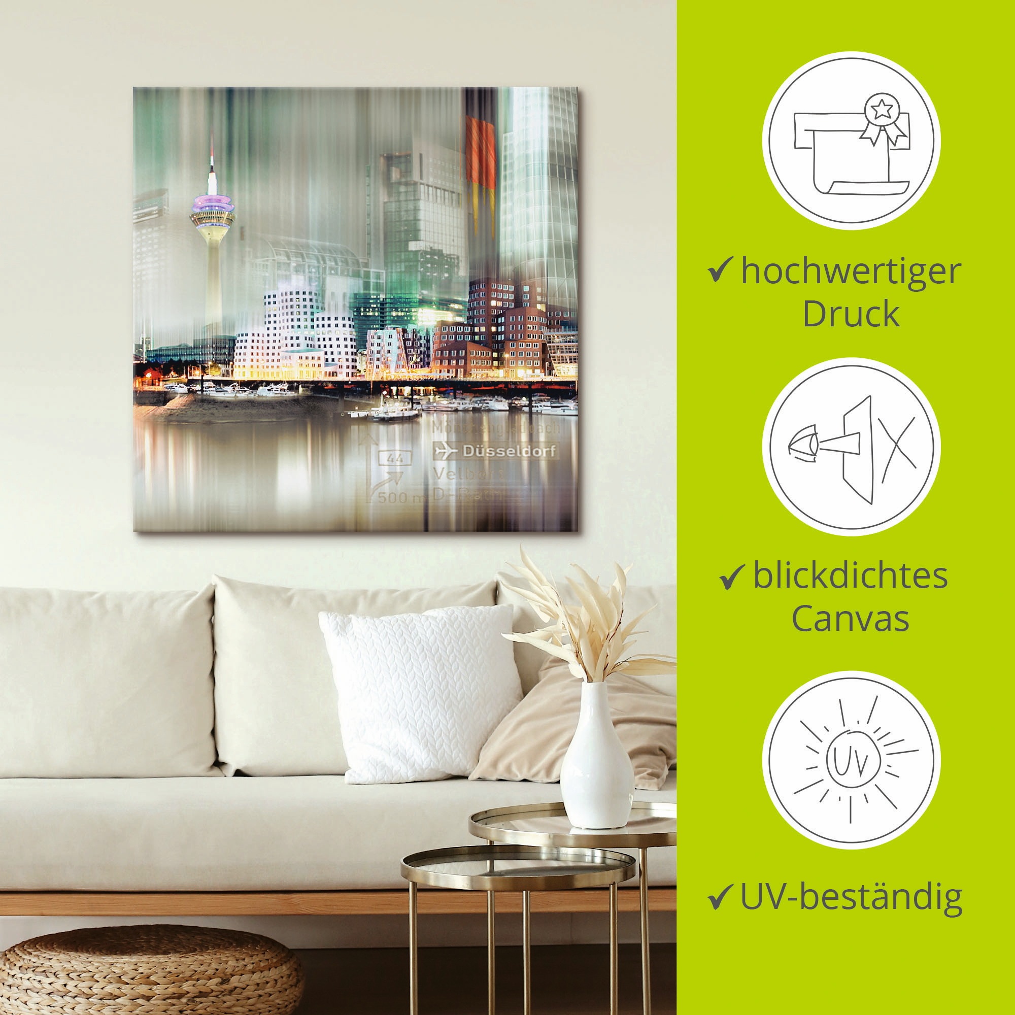 Artland Leinwandbild »Düsseldorf Skyline Collage V«, Deutschland, (1 St.), auf Keilrahmen gespannt