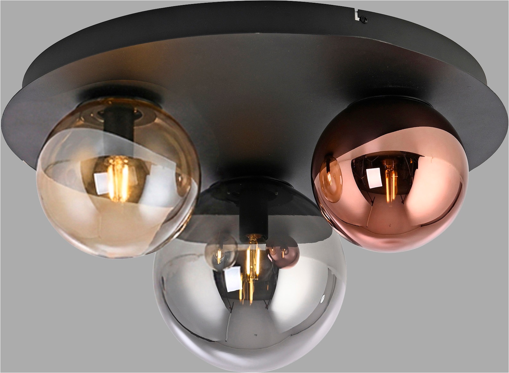 JUST LIGHT Deckenleuchte »SHINY« E14 1 Stk. Exklusive Leuchtmittel, Amberglas, Kupfer und Rauchglas verspiegelt