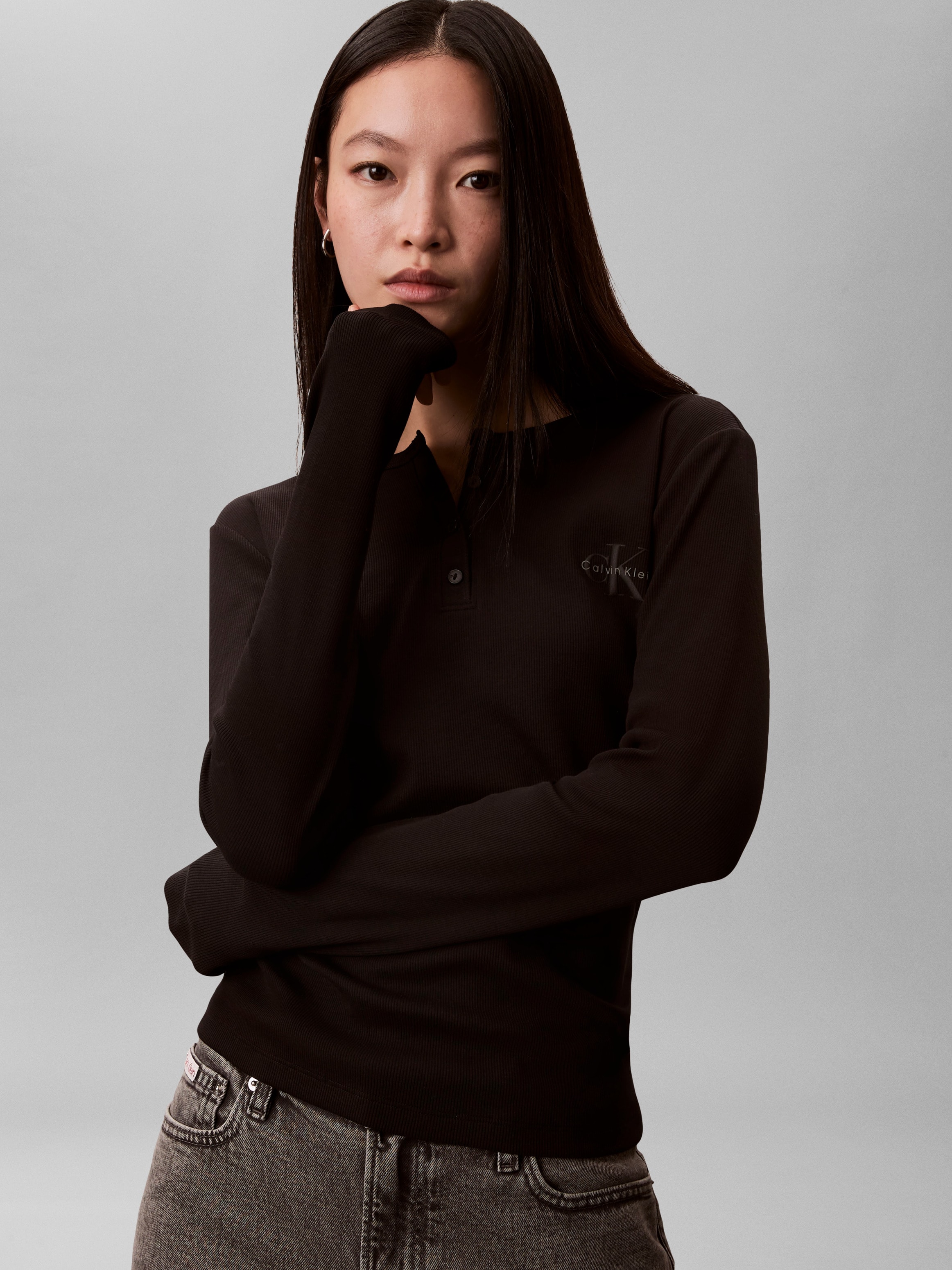 Calvin Klein Jeans Langarmbluse Regular fit mit Rundhalsausschnitt