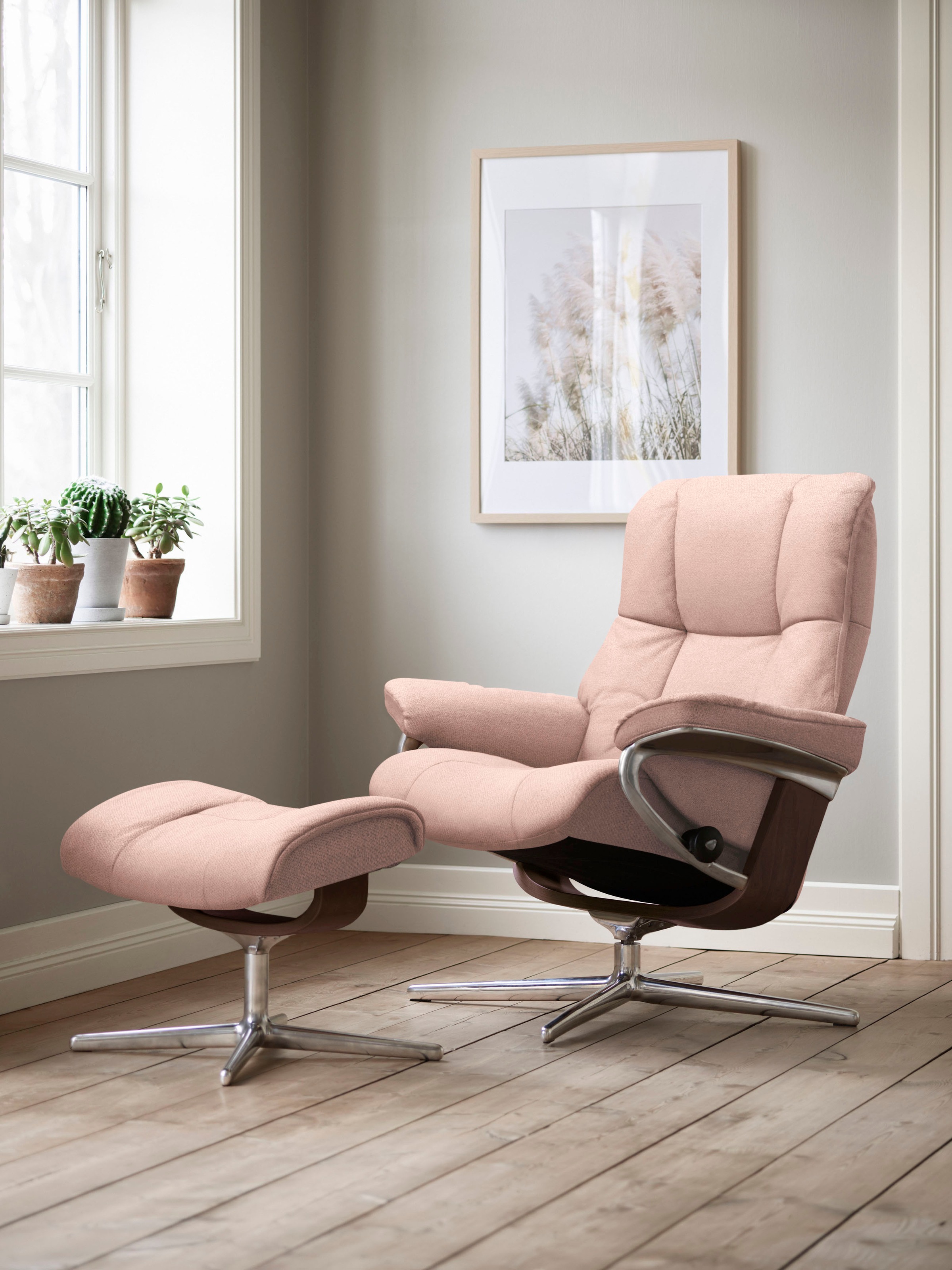 Stressless® Relaxsessel »Mayfair«, (Set, Relaxsessel mit Hocker), mit Hocker, mit Cross Base, Größe S, M & L, Holzakzent Braun
