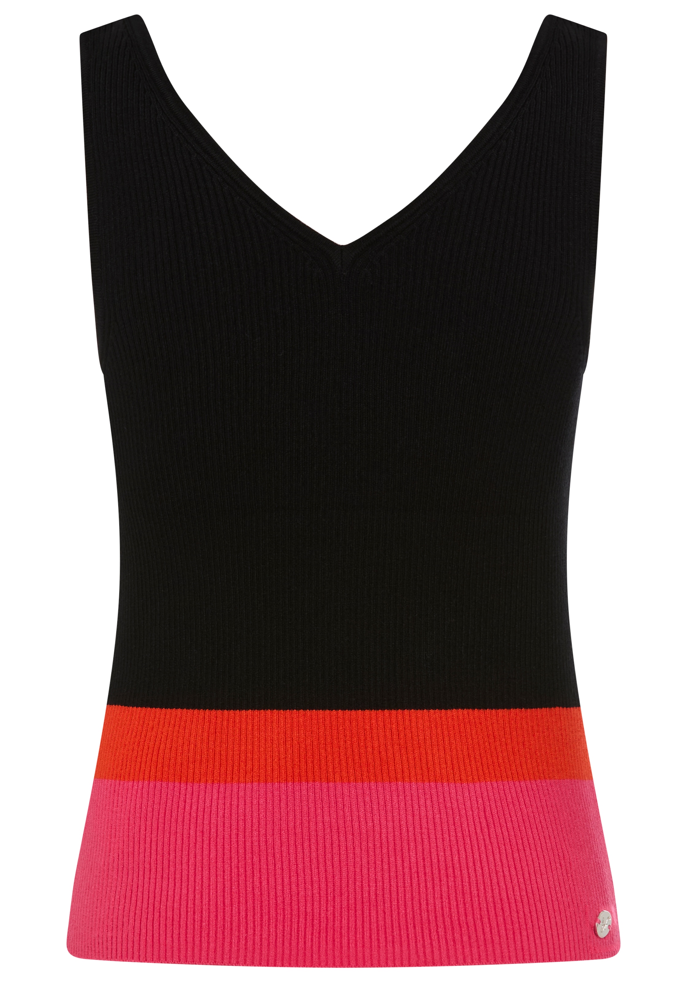 Bruno Banani Stricktop figurbetonte Passform, tiefer V-Ausschnitt, Colorblock-Design