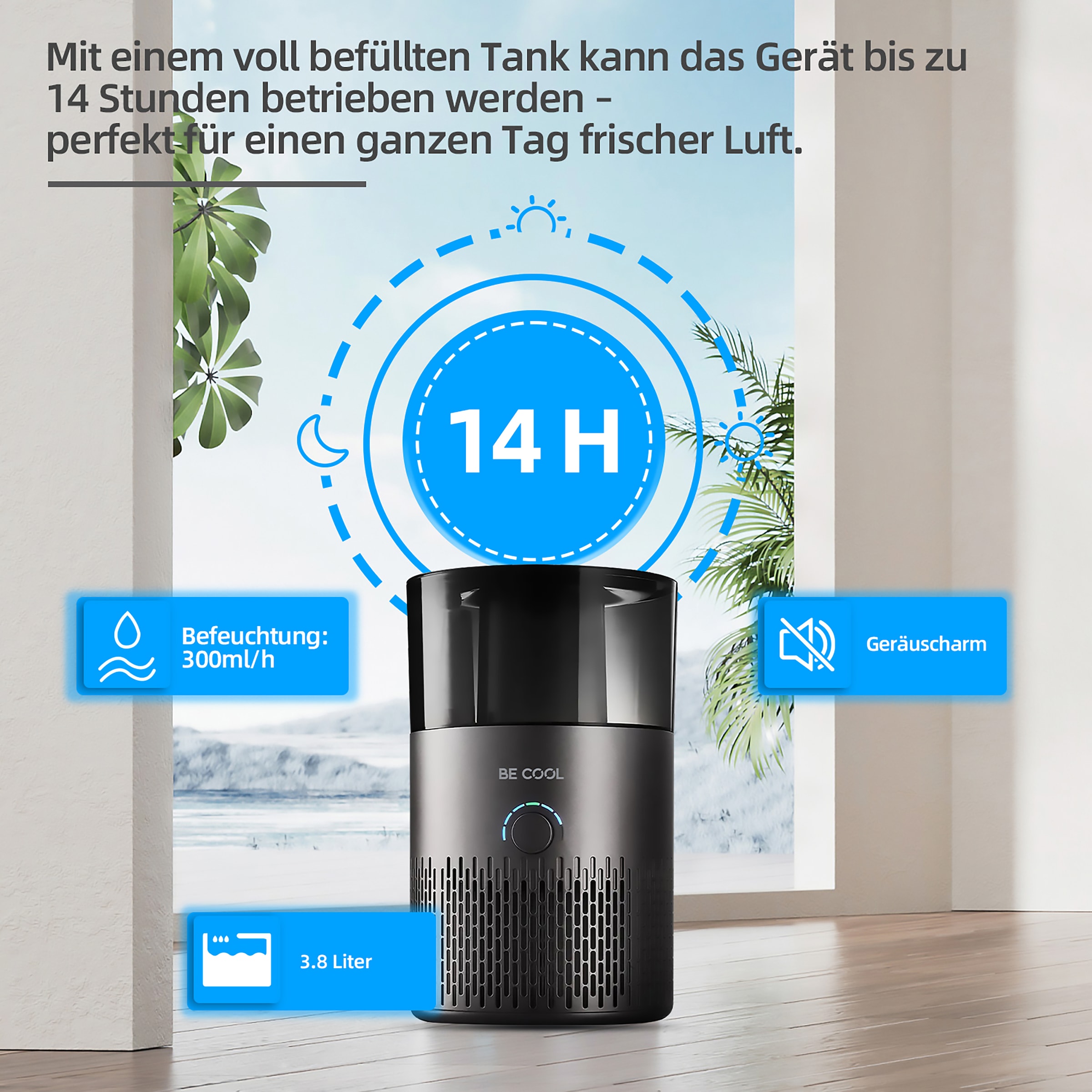 be cool Luftbefeuchter »Luftbefeuchter-/reiniger BCLB2402B«, 3,8 l Wassertank, Luftreinigungsfunktion mit HEPA-Filter, Aromafunktion
