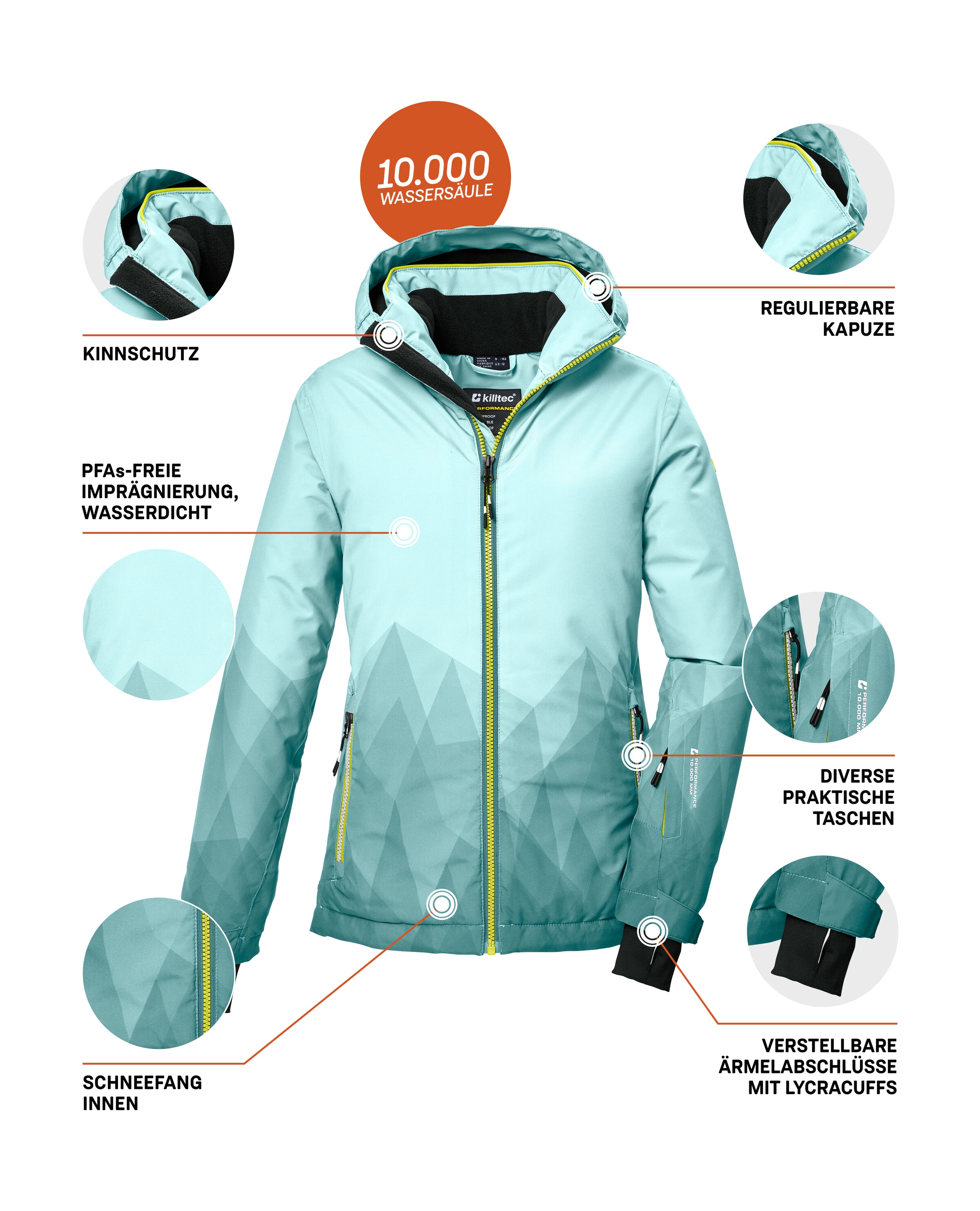 Killtec Skijacke »KSW 328 GRLS SKI JCKT« Wasser- und winddichte Mädchen-Winterjacke mit verstellbarer Kapuze