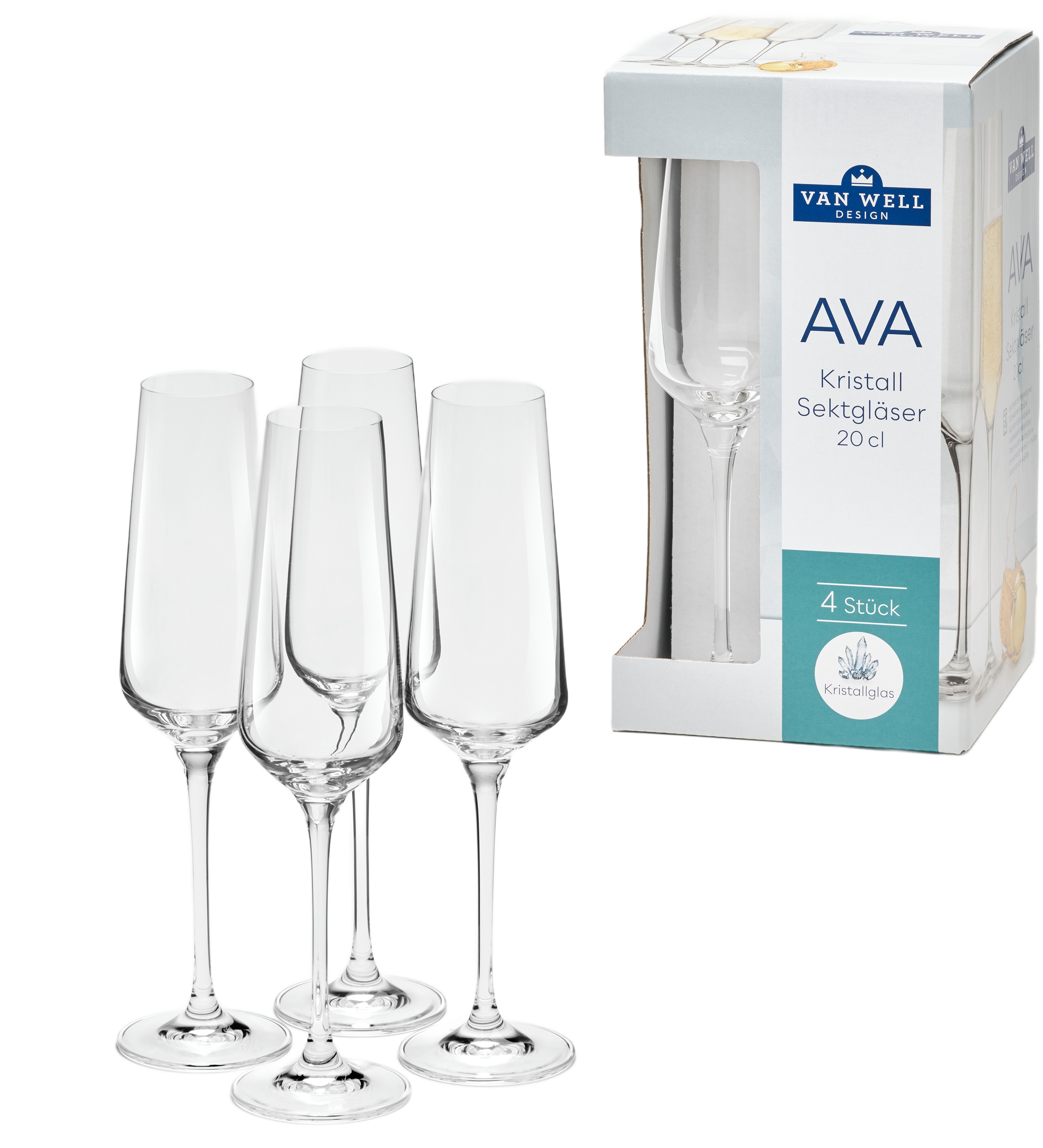van Well Sektglas »Ava, Sektgläser 20,0 cl, 4 Stück« Geschenkkarton mit Sichtfenster, spülmaschinengeeignet