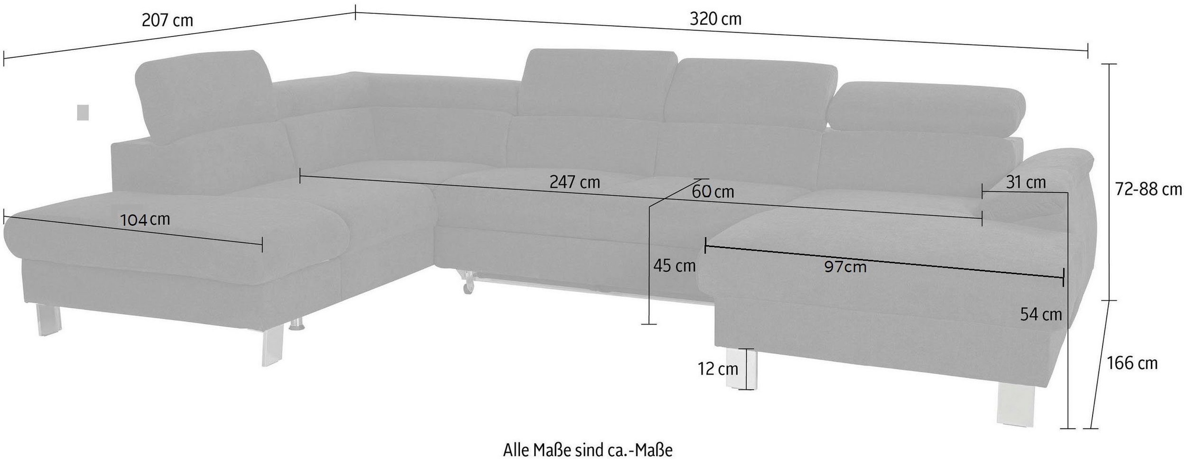 COTTA Polstergarnitur »Komaris U-Form«, (Set), Set bestehend aus: Wohnlandschaft mit Kopfteilverstellung & Hocker