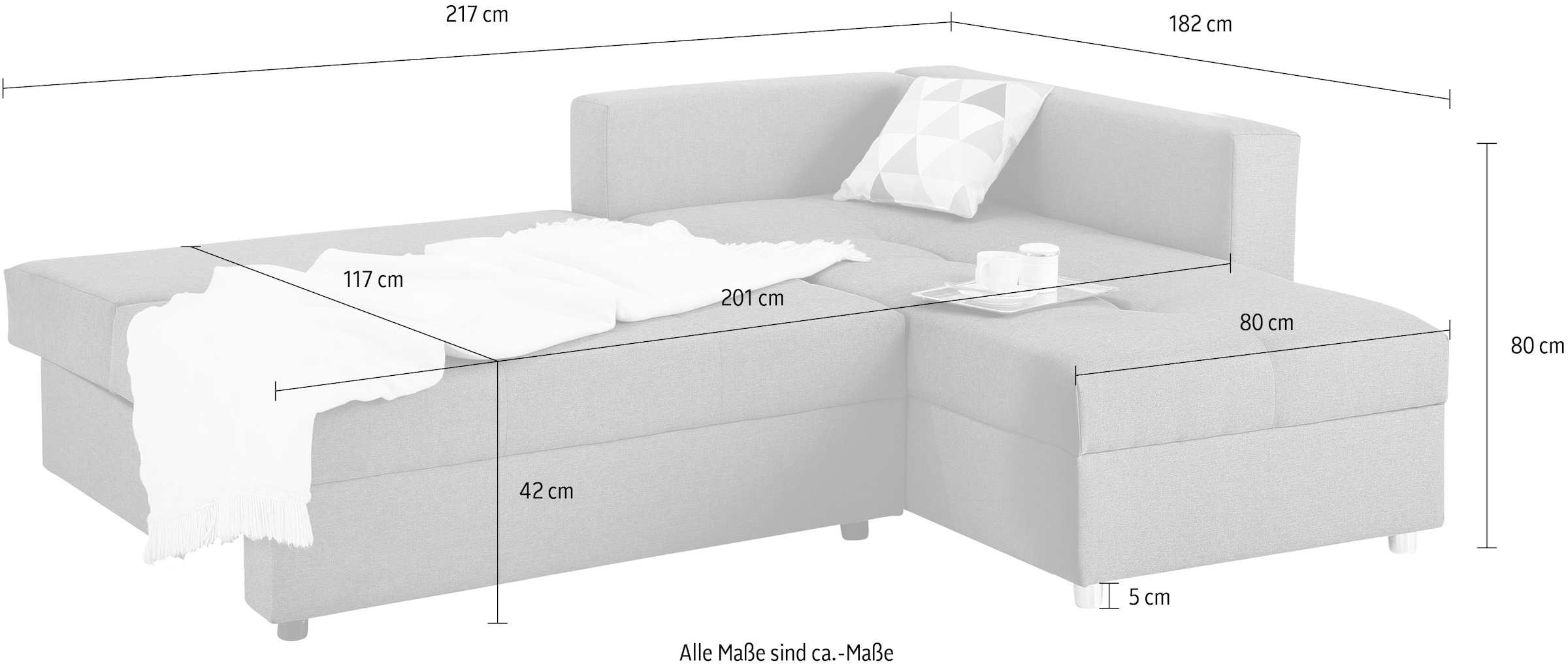 Home affaire Ecksofa »Italia L-Form«, mit Bettfunktion, mit Federkern