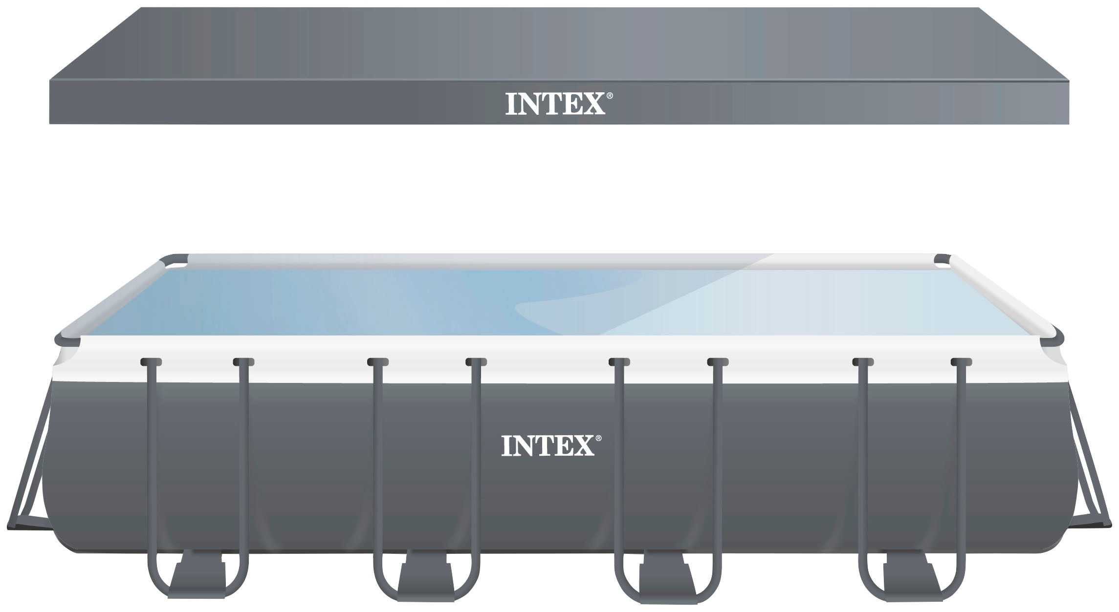 Intex Rechteckpool »26364GN »Framepool« 732x366x132 cm«, (Set), inkl. ZX300 DELUXE Poolreiniger & Luftmatratze Rainbow Seashell Float