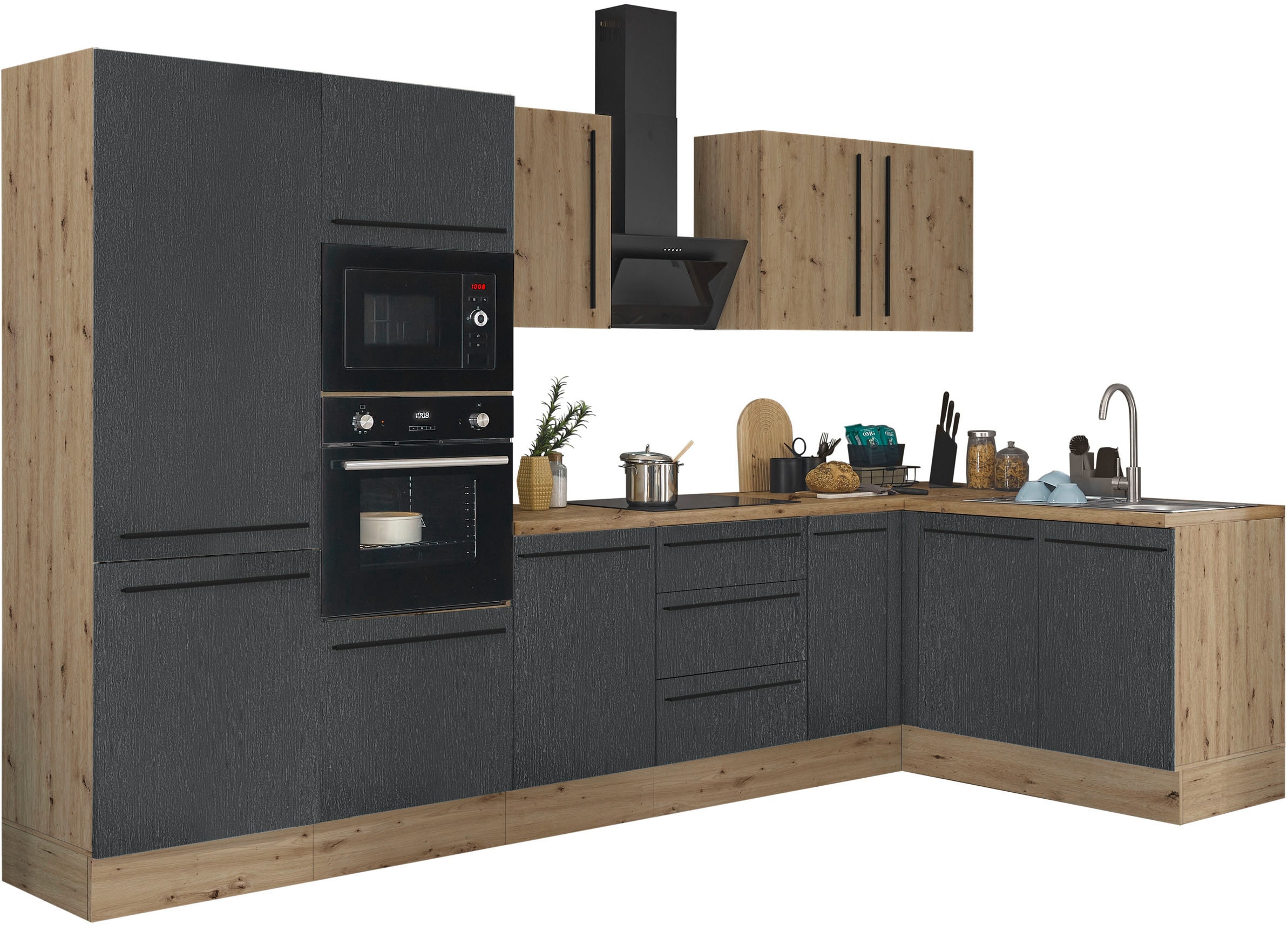 KOCHSTATION Winkelküche »Florida, Stellbreite 330x165 cm« wahlweise mit E-Geräten, mit Softclose für Türen und Schubkästen