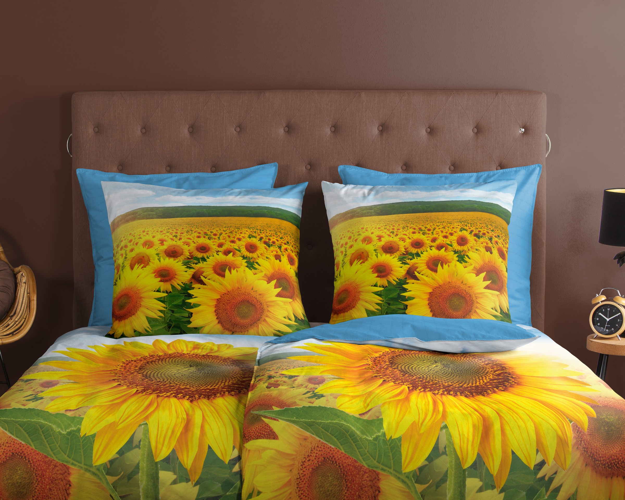 good morning Wendebettwäsche »Sonne«, Baumwolle, 2 Teilig, Reißverschluss, Wende, Sonnenblume, Gelb, Blau