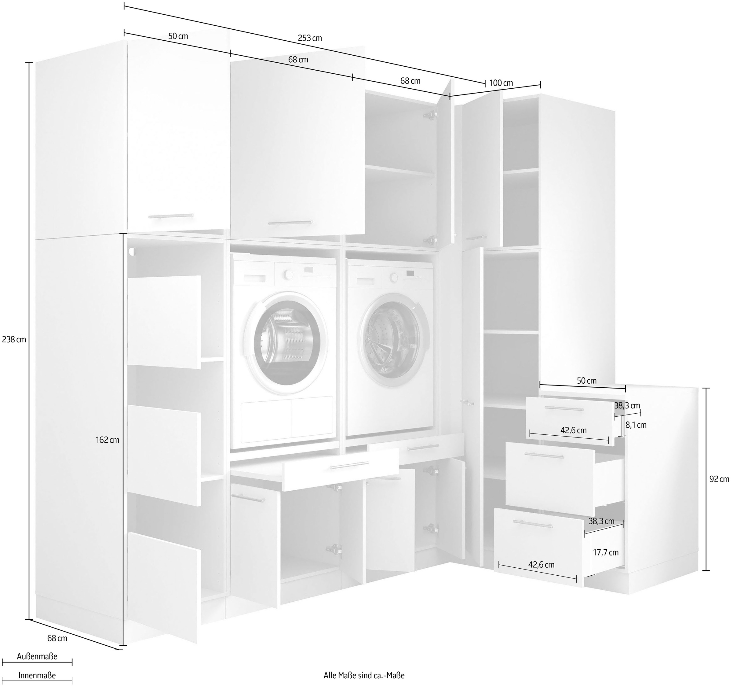 Laundreezy »Laundreezy, 9-tlg. Mehrzweckschrank-Set B/H/T 253/238/68 cm« 9 Stk. tlg.