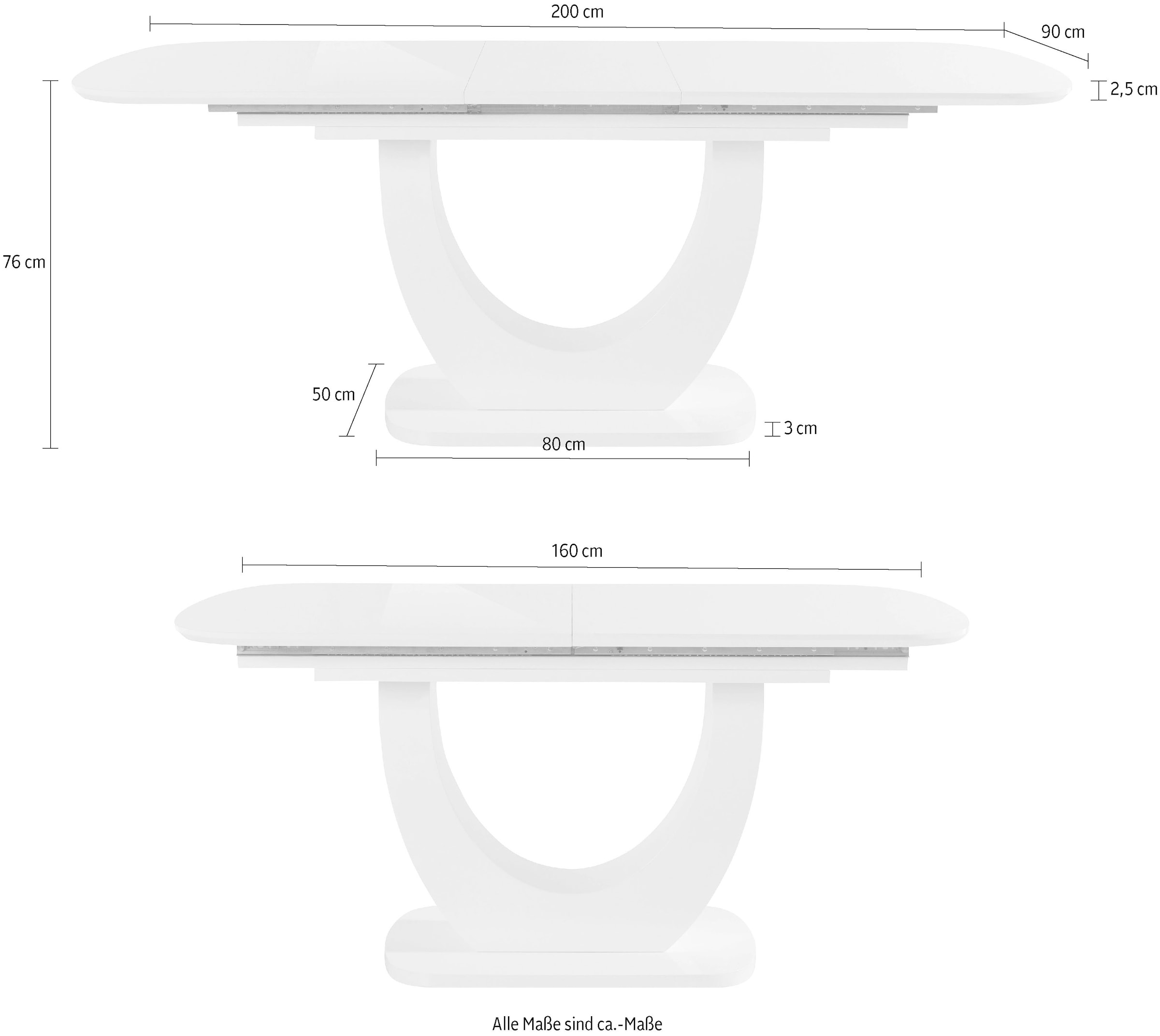 INOSIGN Esstisch »Nia«, inklusive Einlegeplatte, mit einer Hochglanz-Optik, Breite 160-200 cm