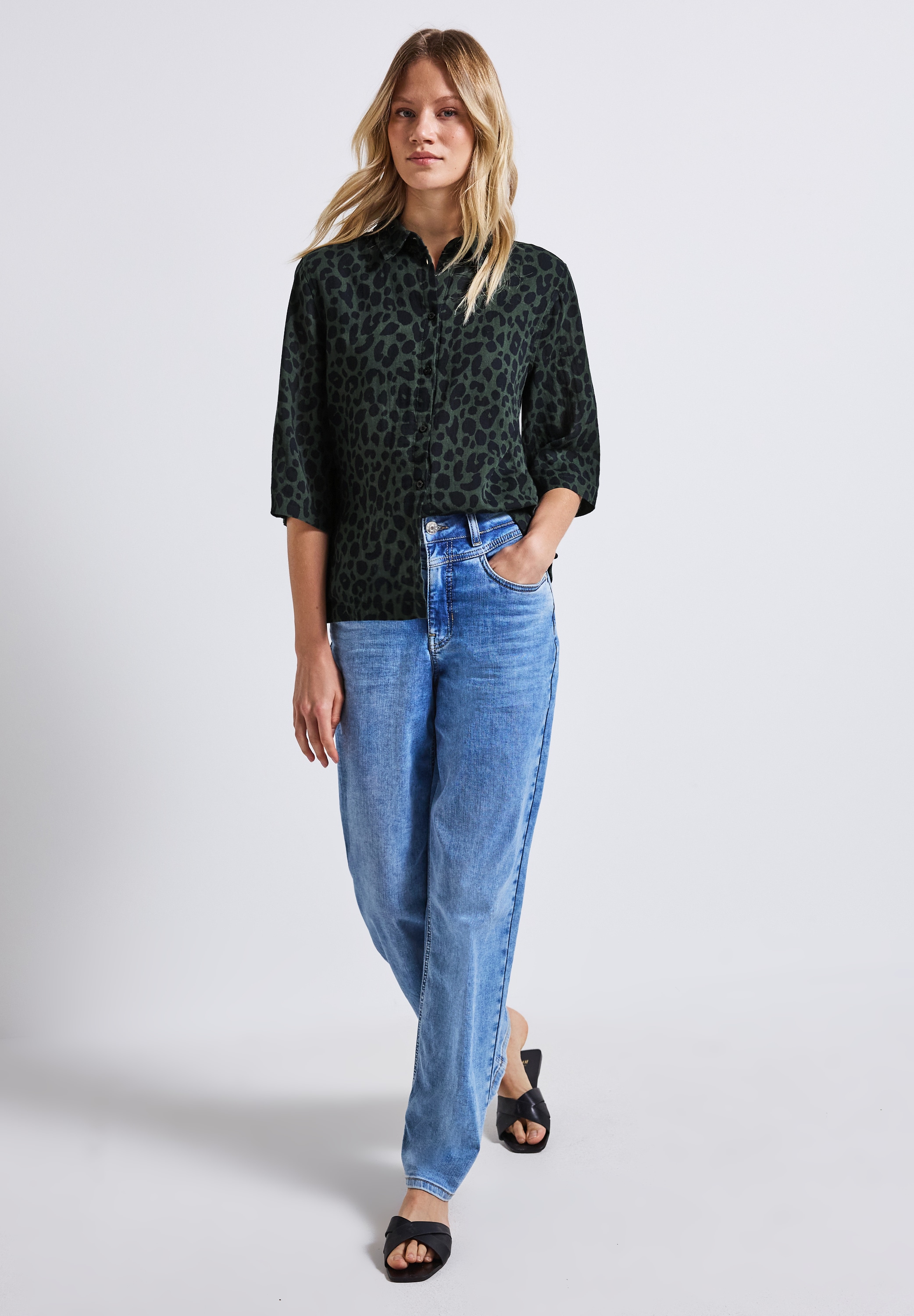 STREET ONE Hemdbluse, mit Animal-Print und im Musselin-Look