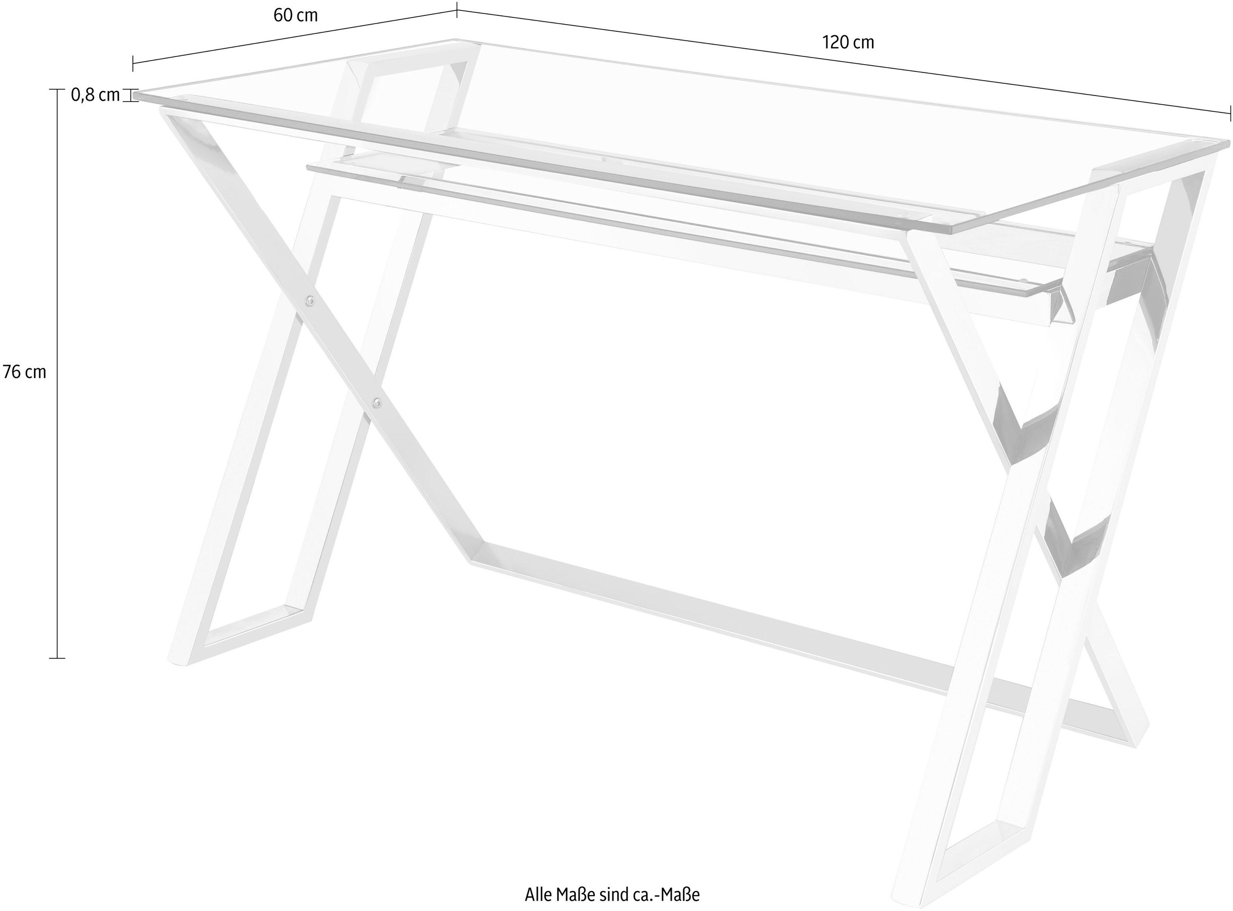 Leonique Schreibtisch »Harvey«, Chrom/Glas-Schreibtisch, Schminktisch, Chromgestell, ca. 120x60x76