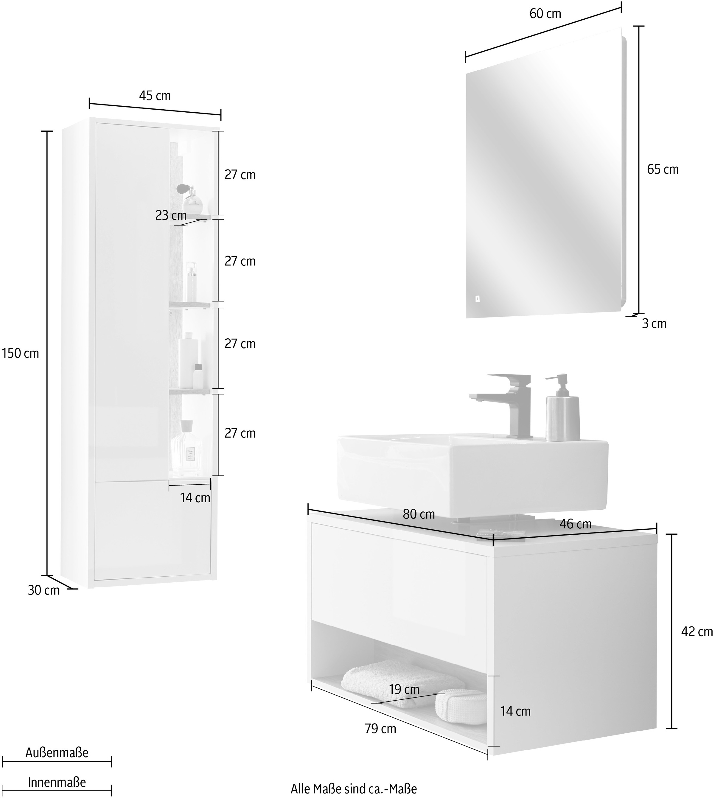 PLACES OF STYLE Badmöbel-Set »Studio Line, Bad im modernen Design, 3-teiliges Badezimmer« 3 Stk. tlg.